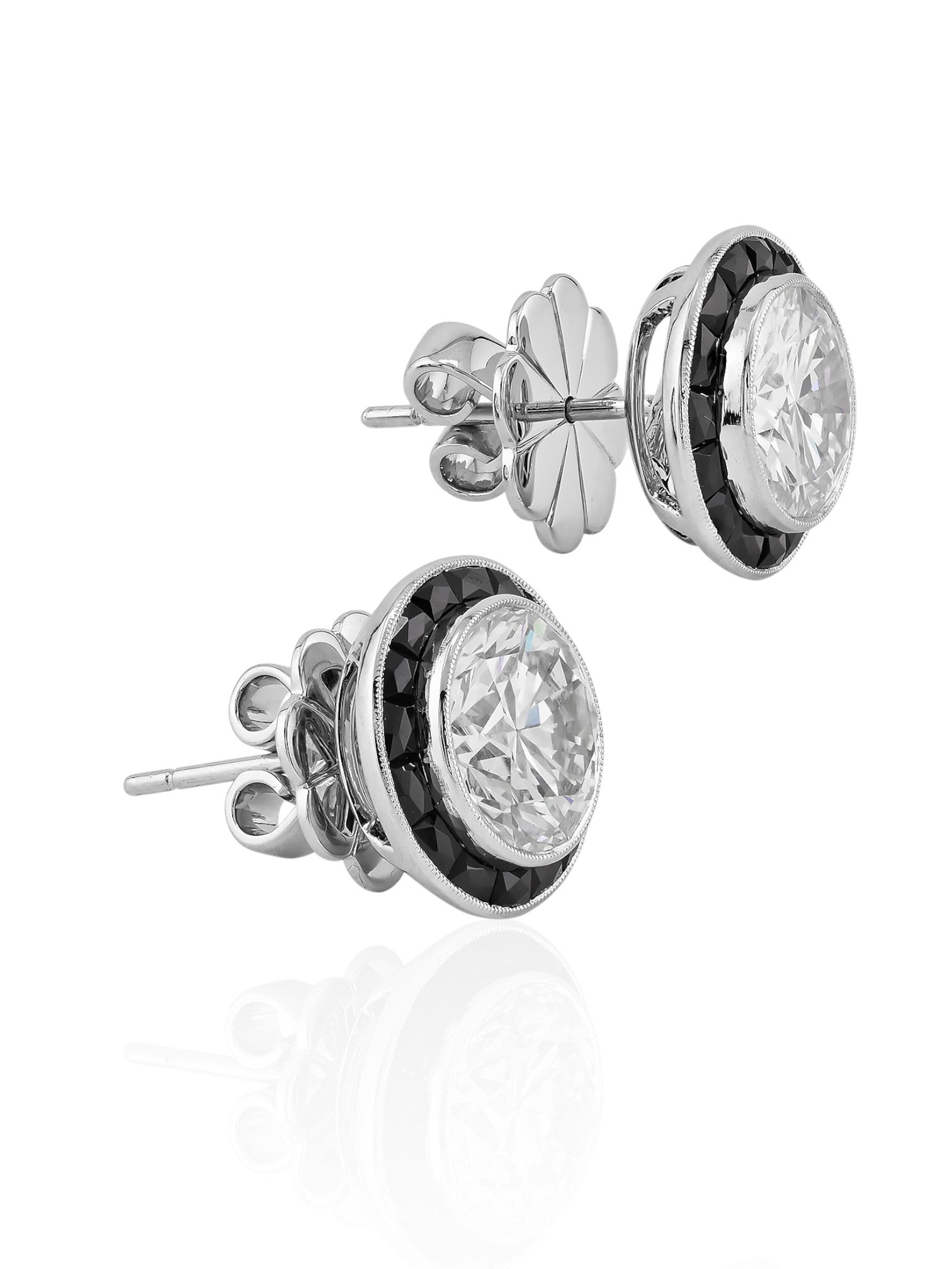 Sophia D Round Diamond and Onyx Halo Stud Earrings in Platinum