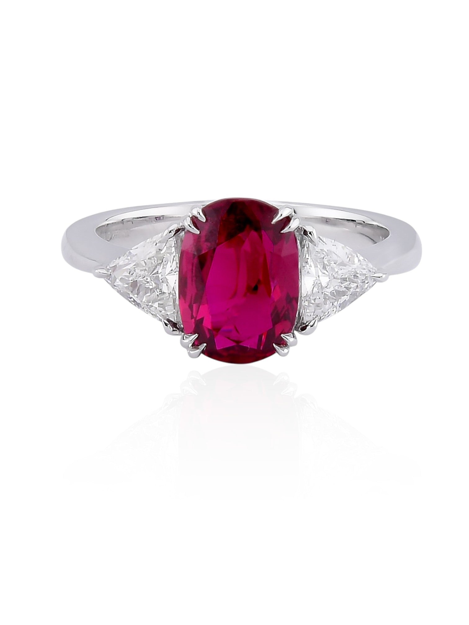Sophia D Three-Stone Ruby and Trillion Diamond Ring in Platinum