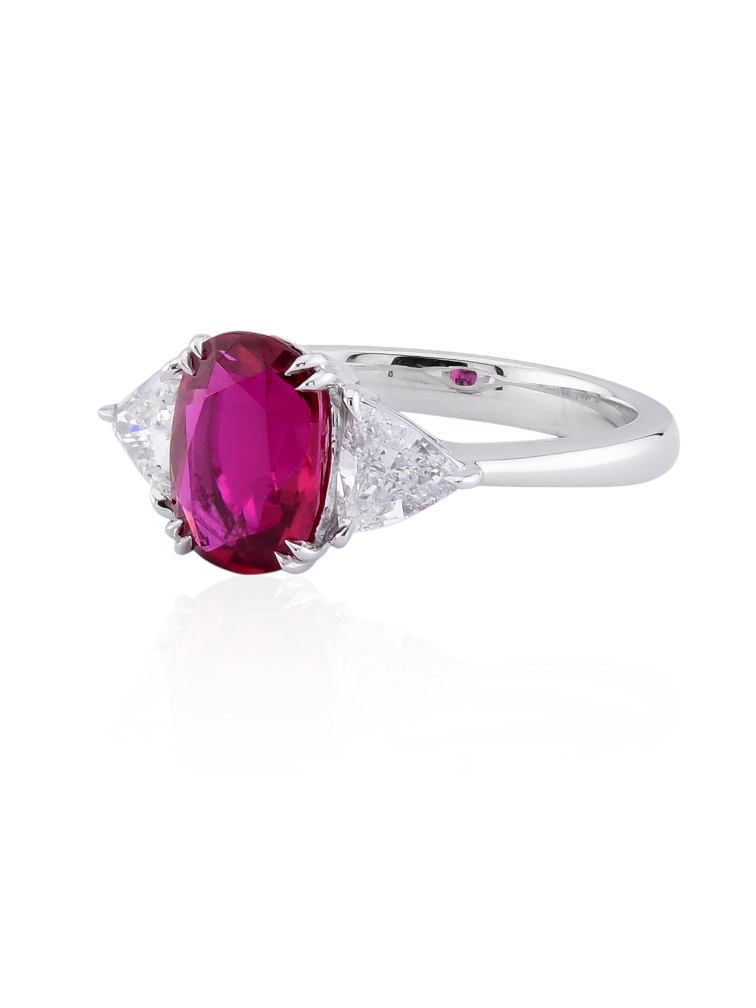 Sophia D Three-Stone Ruby and Trillion Diamond Ring in Platinum