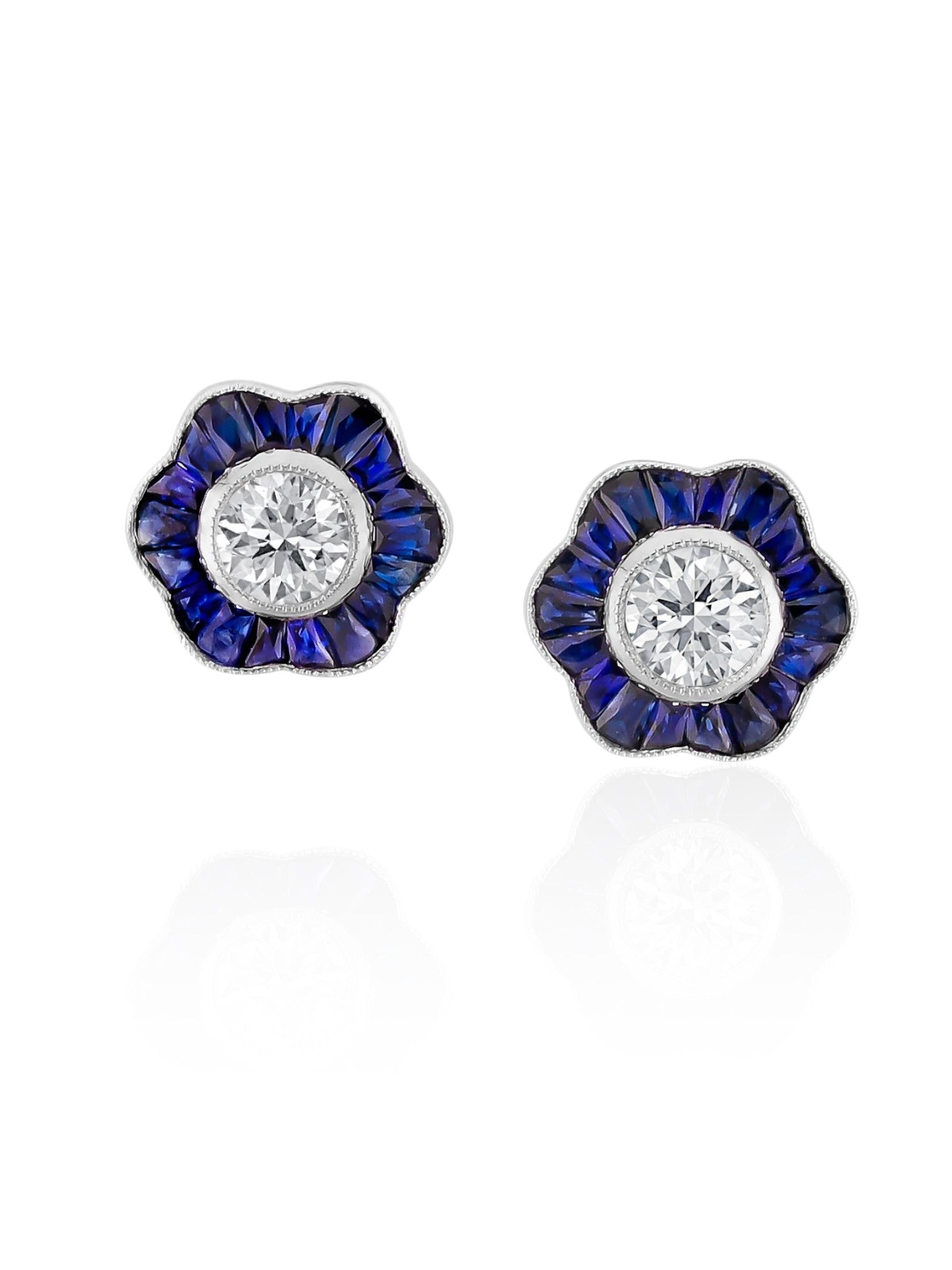 Sophia D Floral Diamond and Sapphire Stud Earrings in Platinum
