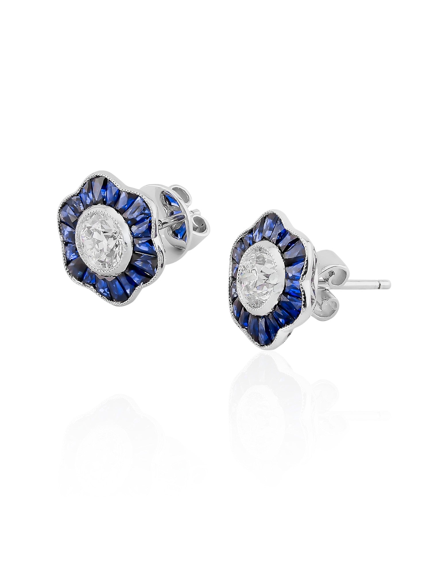 Sophia D Floral Diamond and Sapphire Stud Earrings in Platinum