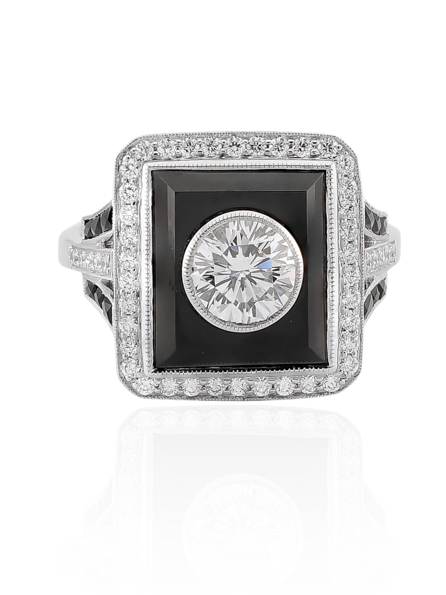 Sophia D Art Deco Onyx and Diamond Ring in Platinum