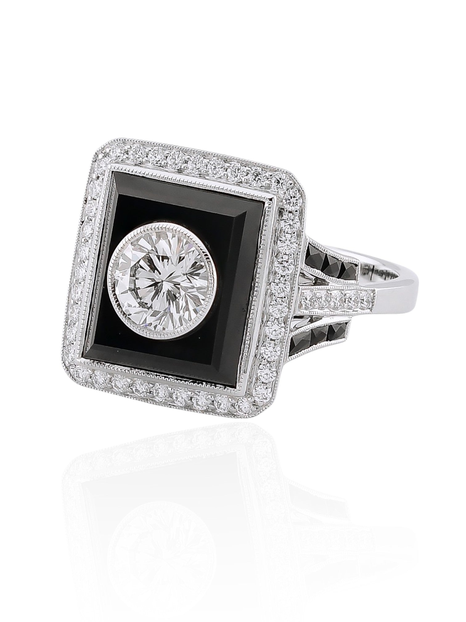 Sophia D Art Deco Onyx and Diamond Ring in Platinum
