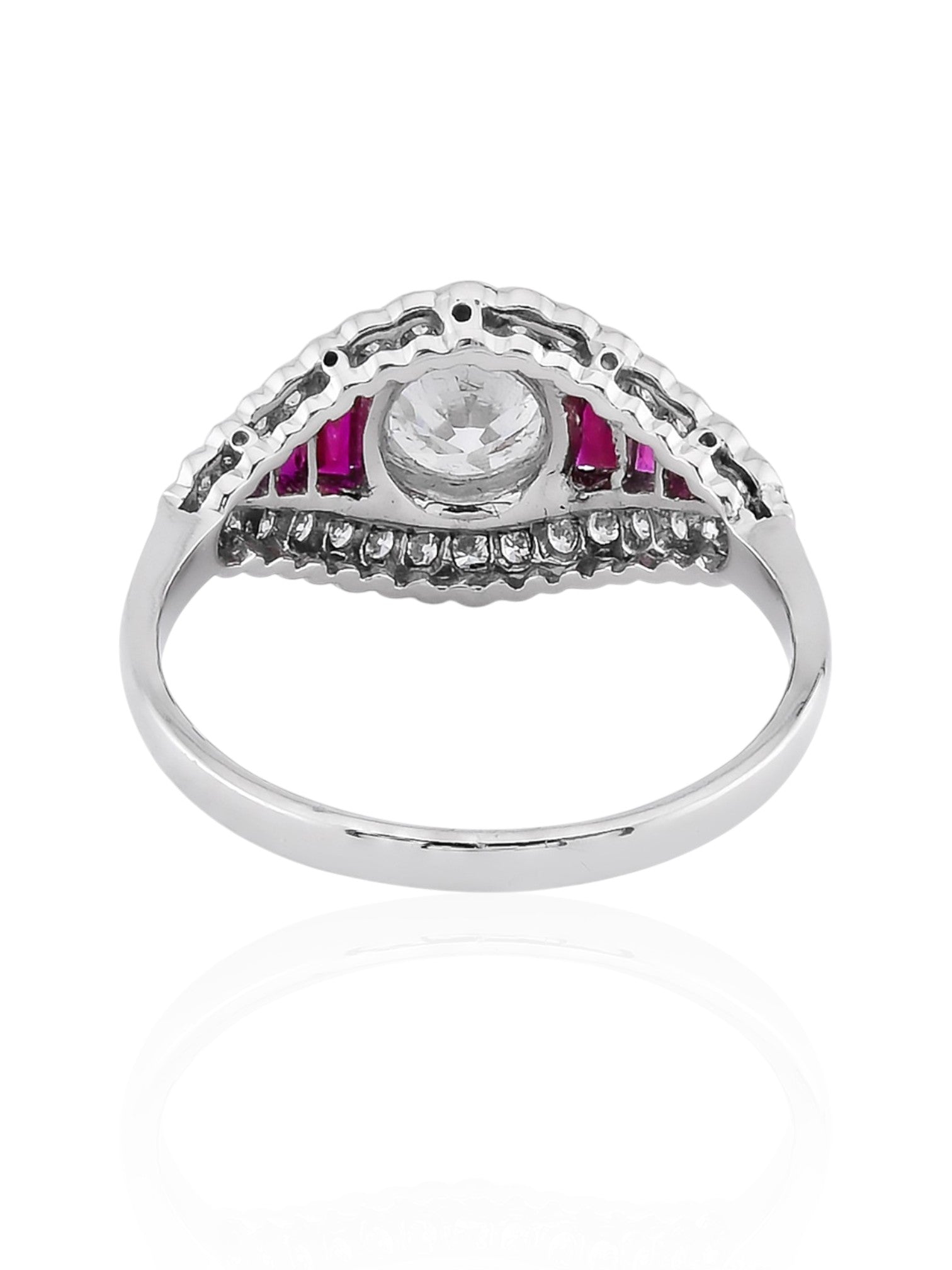 Sophia D Art Deco Round Diamond and Ruby Ring in Platinum