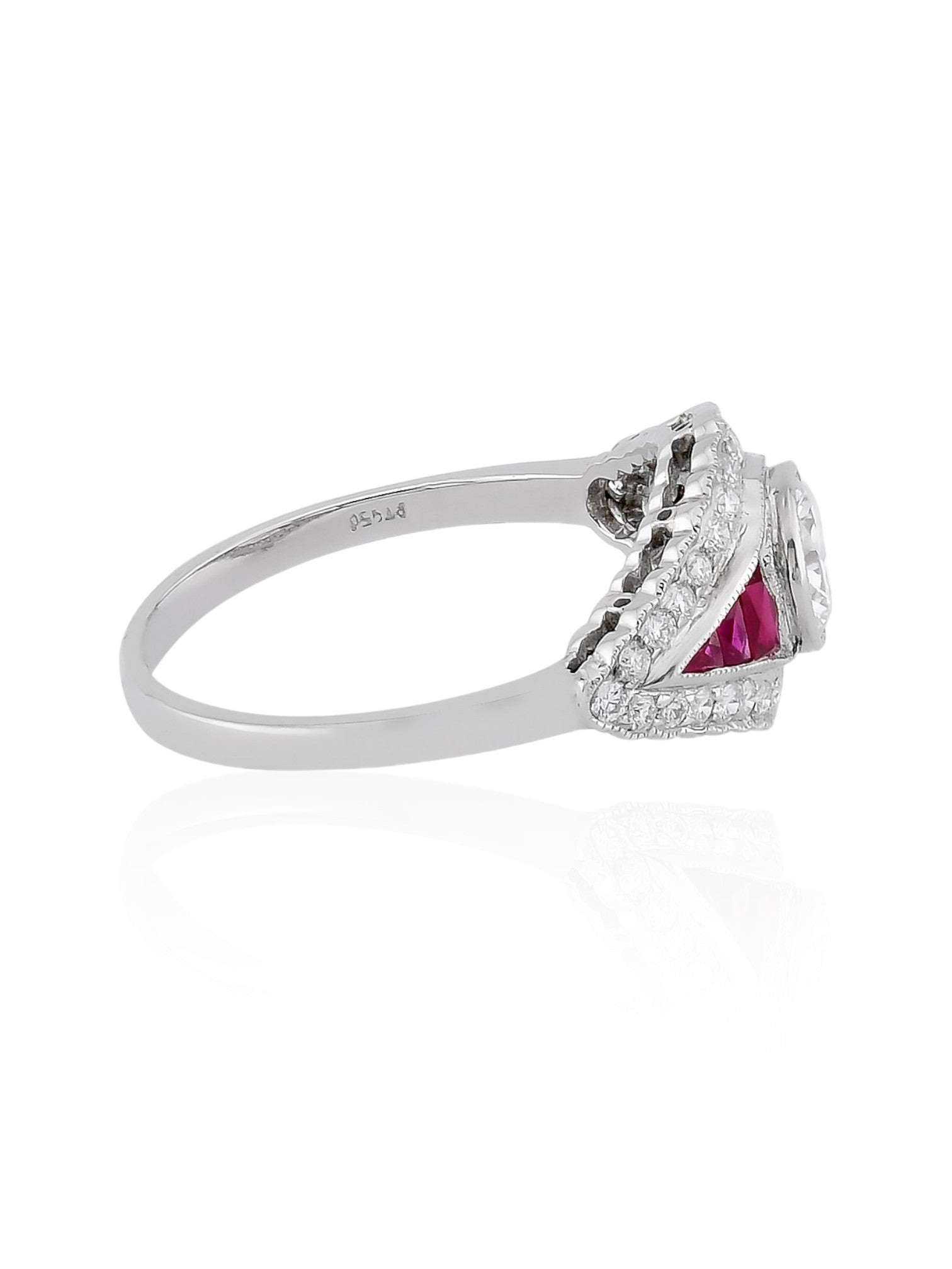 Sophia D Art Deco Round Diamond and Ruby Ring in Platinum