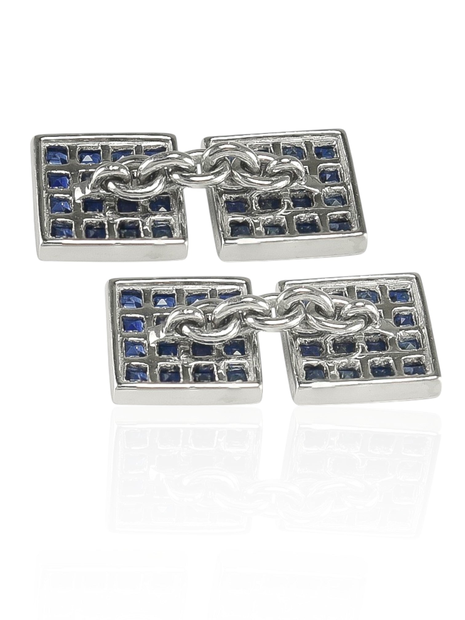 Sophia D Mosaic Square Sapphire Cufflinks in Platinum