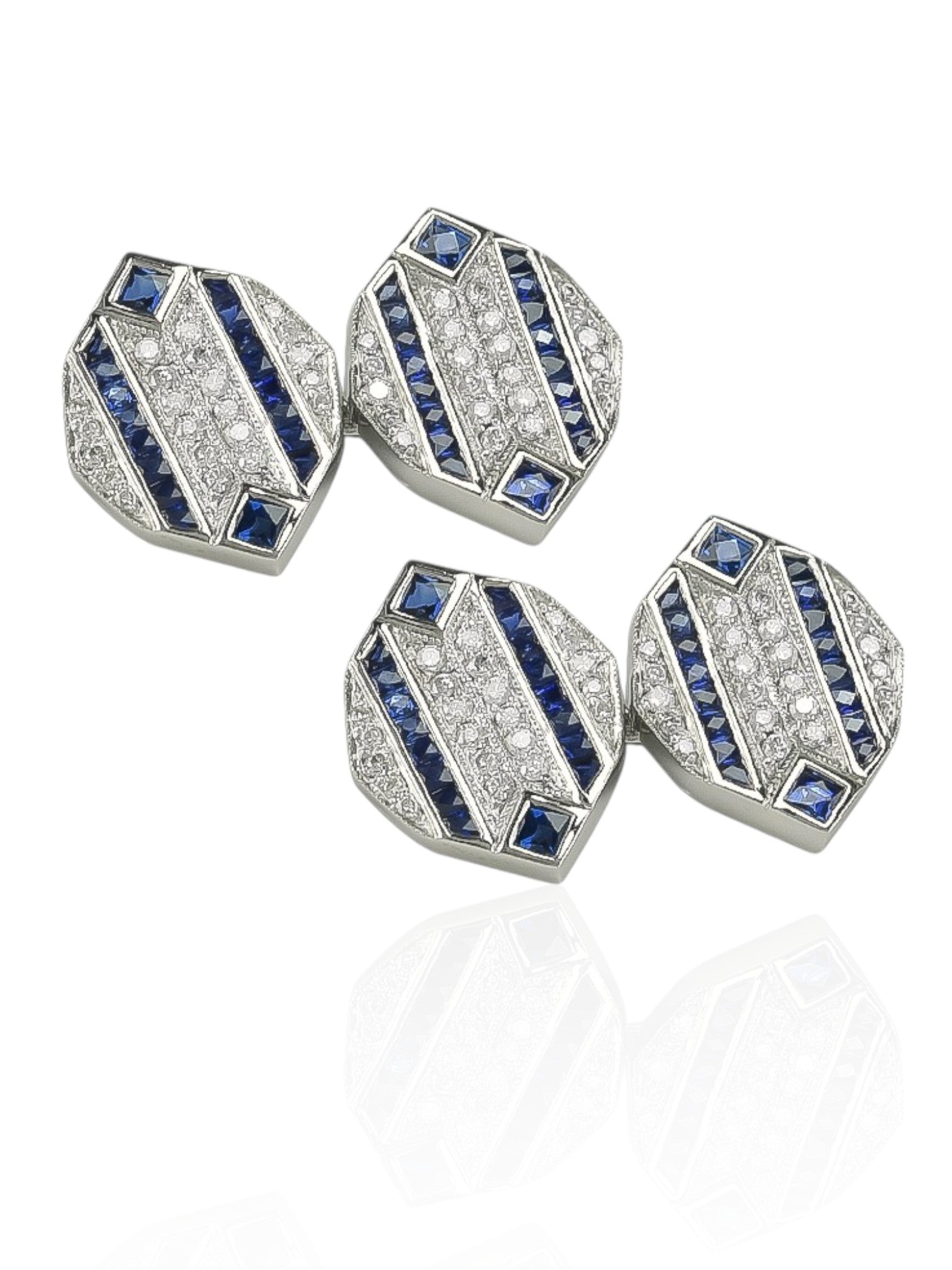 Sophia D Geometric Sapphire and Diamond Cufflinks in Platinum