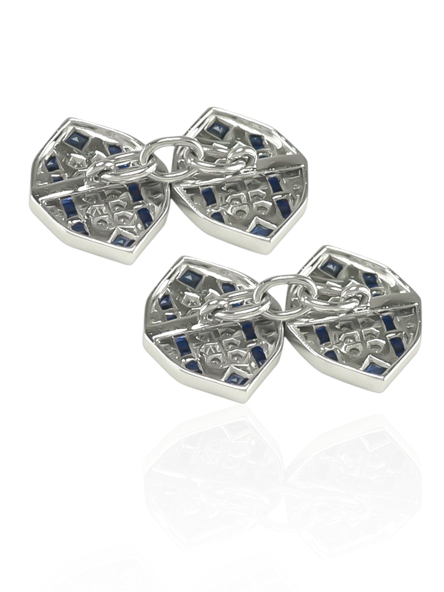 Sophia D Geometric Sapphire and Diamond Cufflinks in Platinum