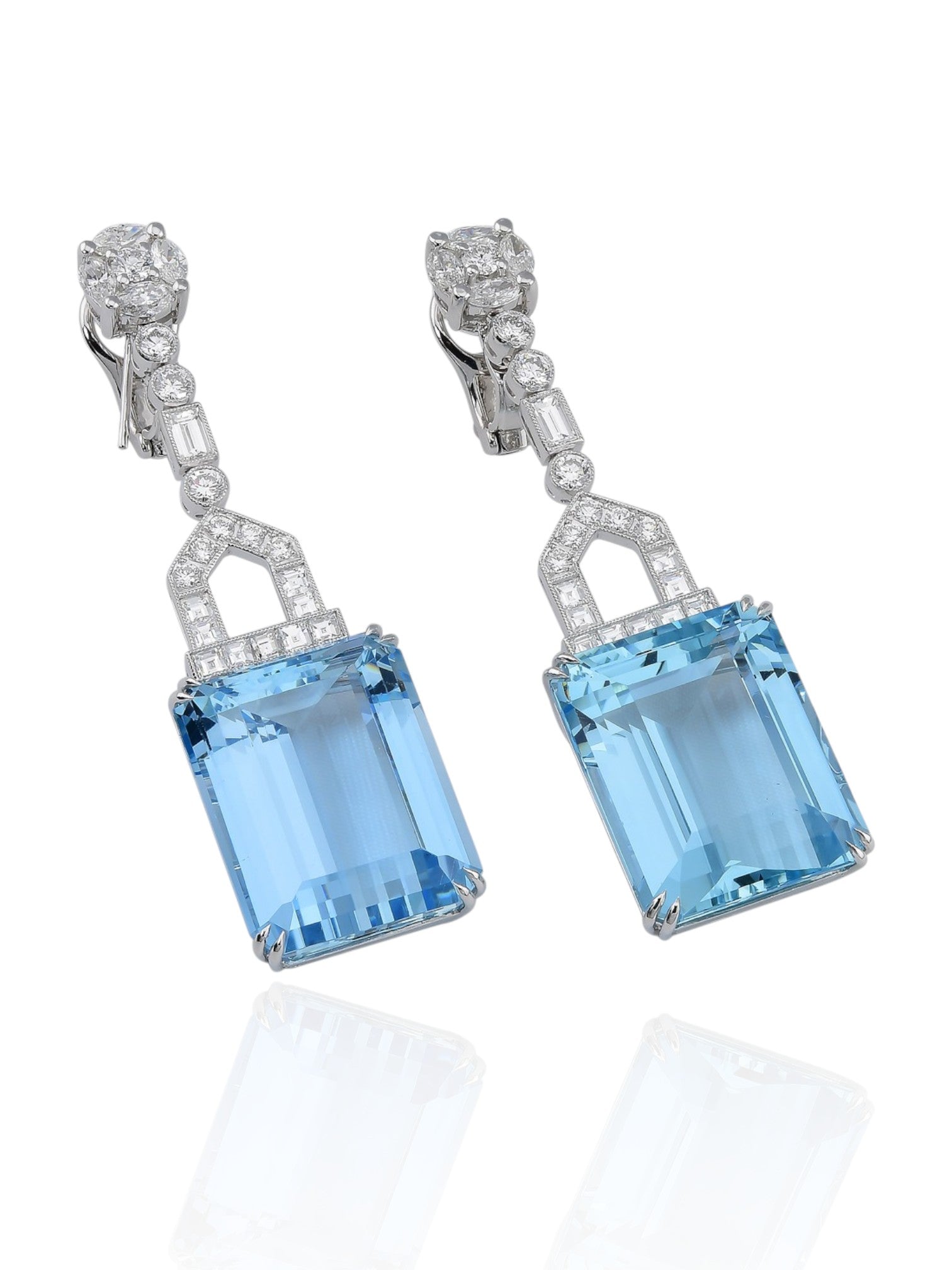 Sophia D Art Deco Aquamarine and Diamond Drop Earrings in Platinum