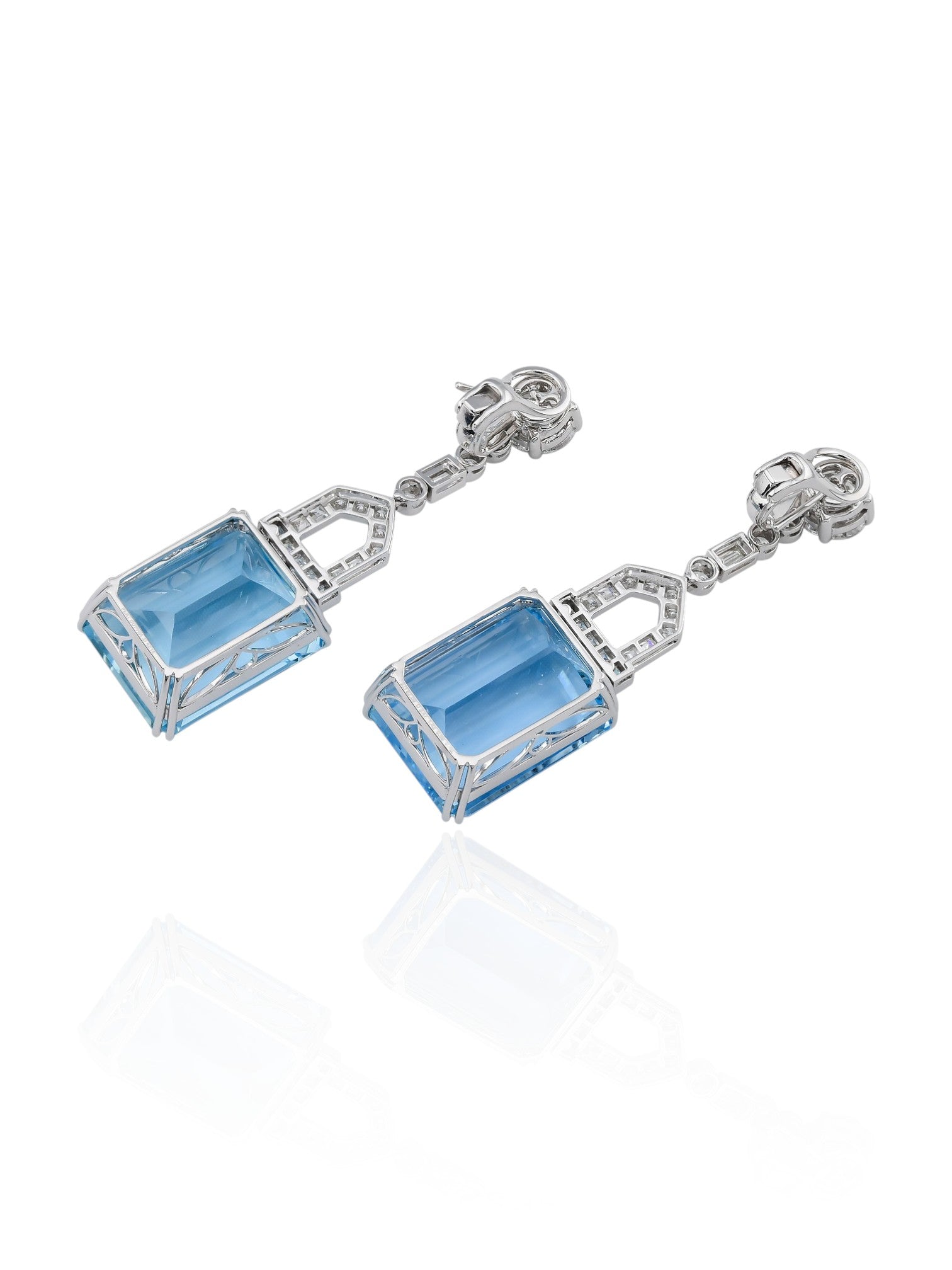 Sophia D Art Deco Aquamarine and Diamond Drop Earrings in Platinum