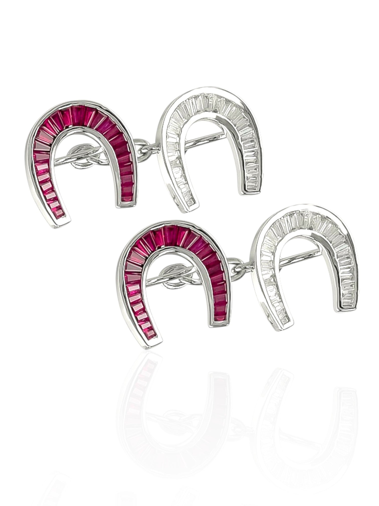 Sophia D Ruby and Diamond Horseshoe Cufflinks in Platinum