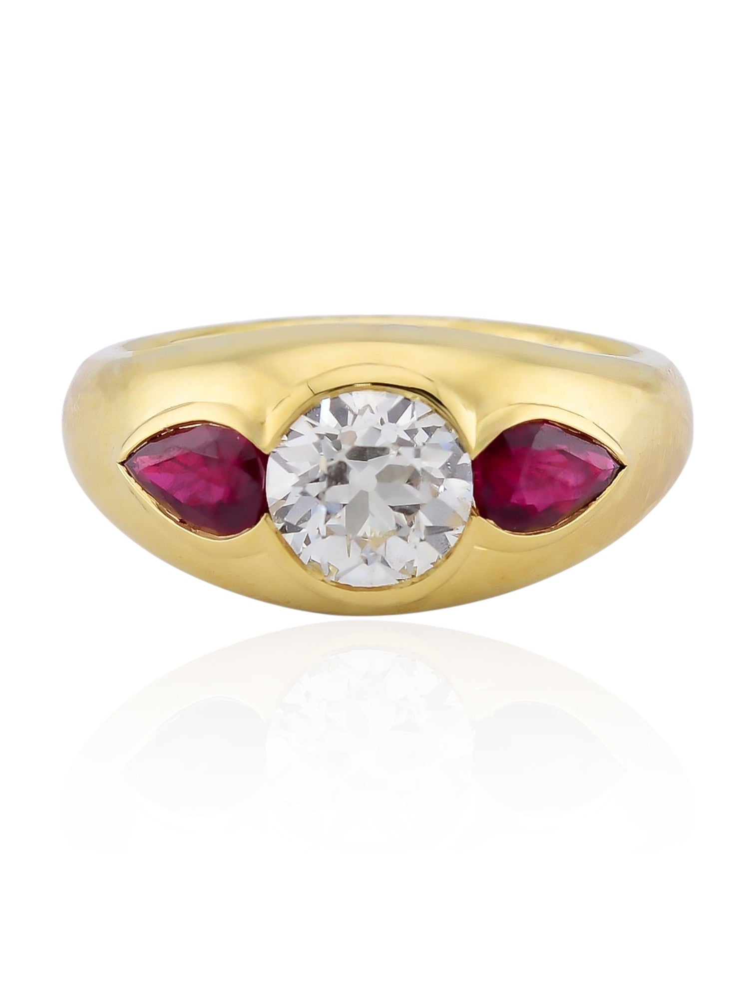 Sophia D Ruby and Diamond Three-Stone Ring in 18K Yellow Gold