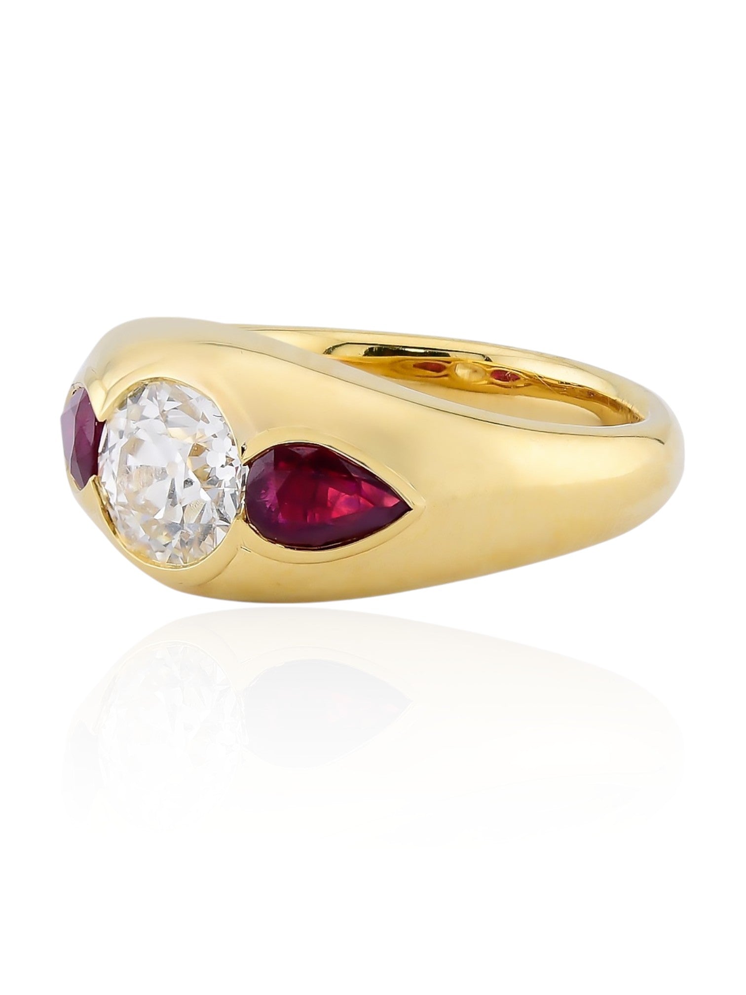 Sophia D Ruby and Diamond Three-Stone Ring in 18K Yellow Gold