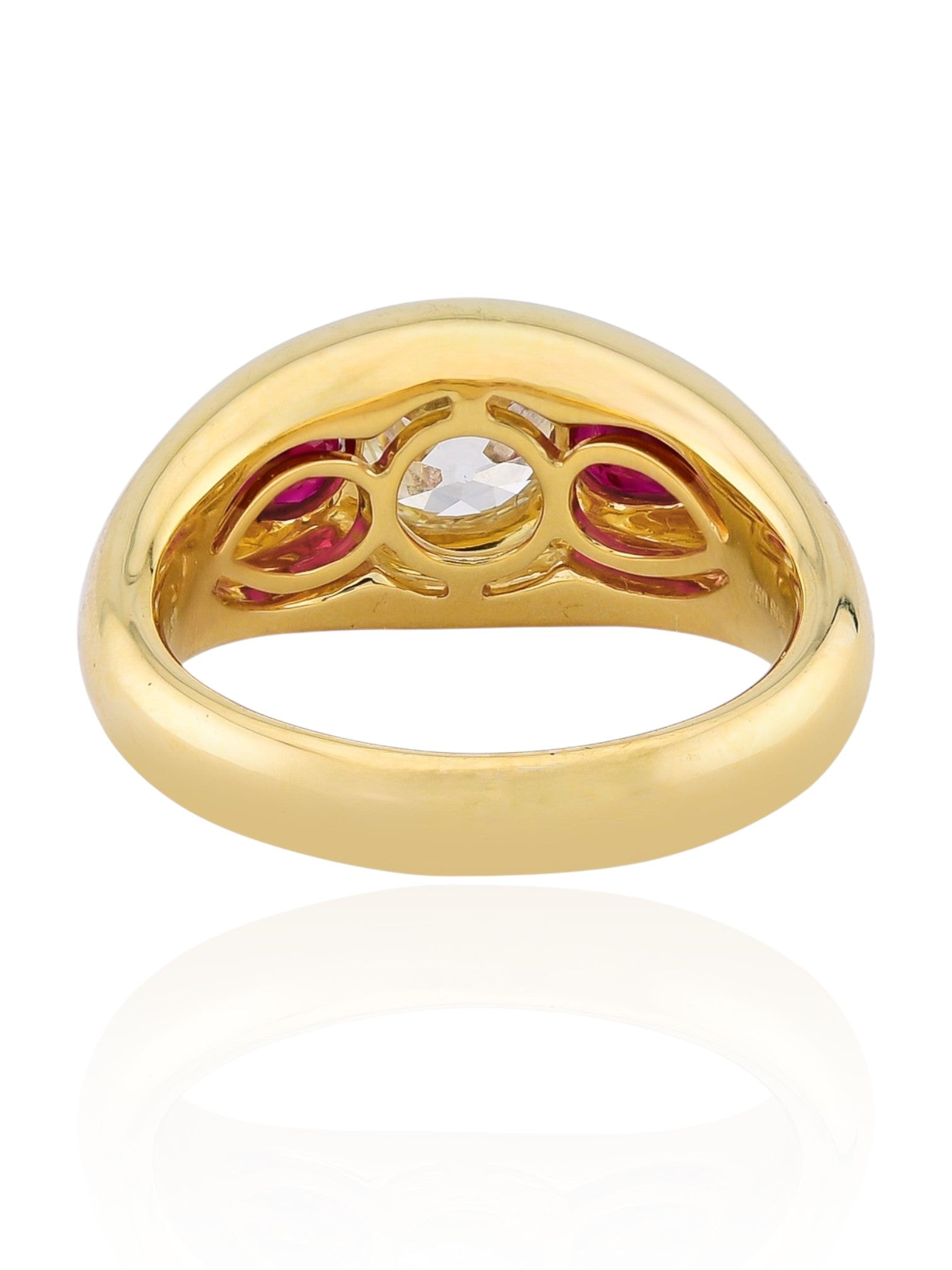 Sophia D Ruby and Diamond Three-Stone Ring in 18K Yellow Gold