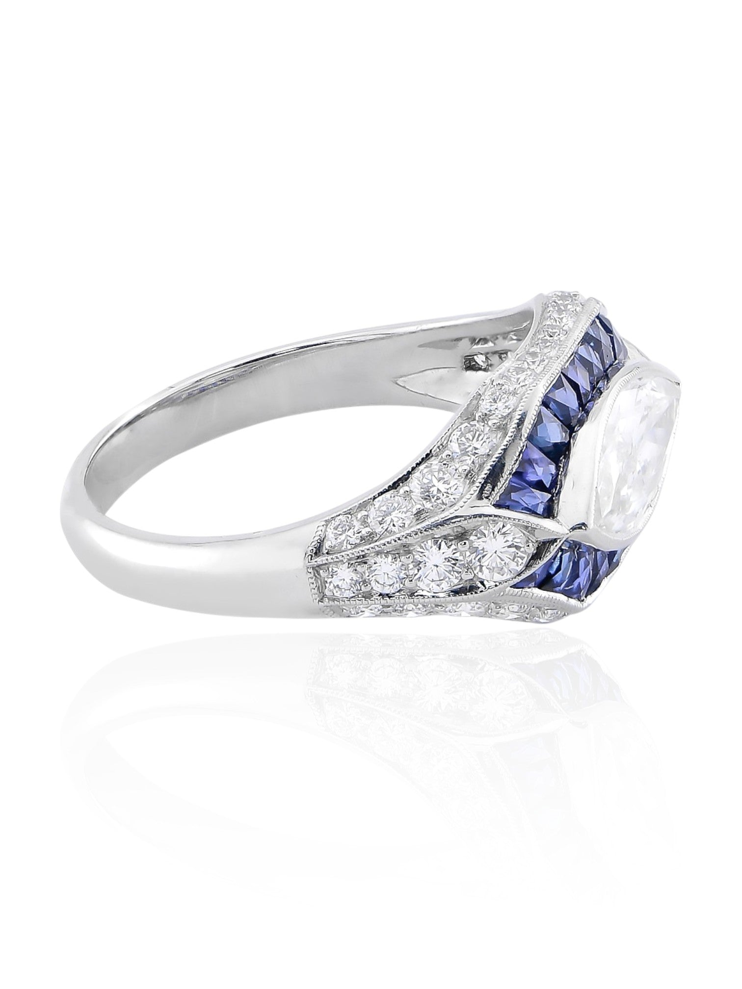 Sophia D Art Deco Marquise Diamond and Sapphire Ring in Platinum