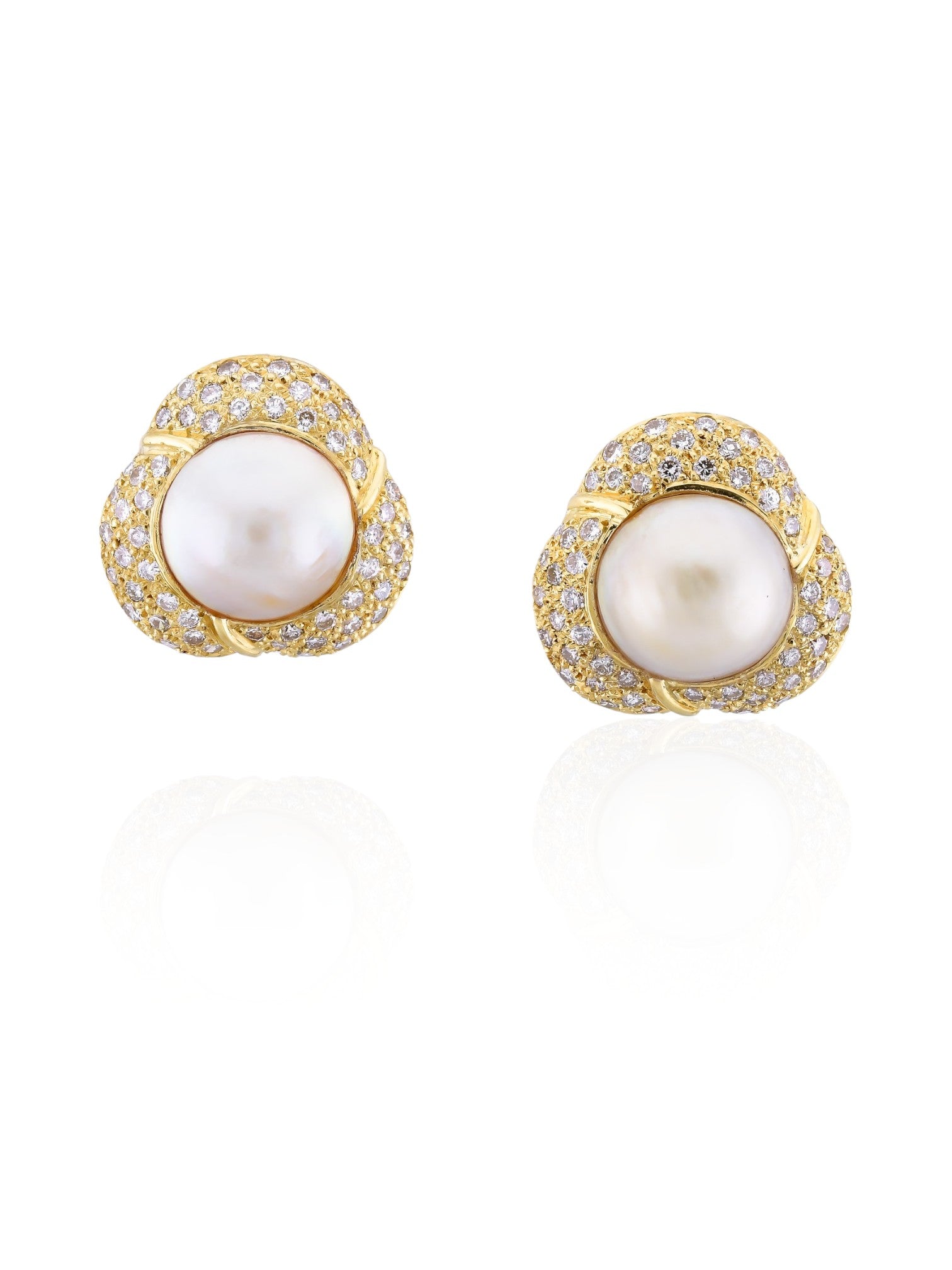 Sophia D Vintage Pearl and Diamond Earrings in 18K Yellow Gold