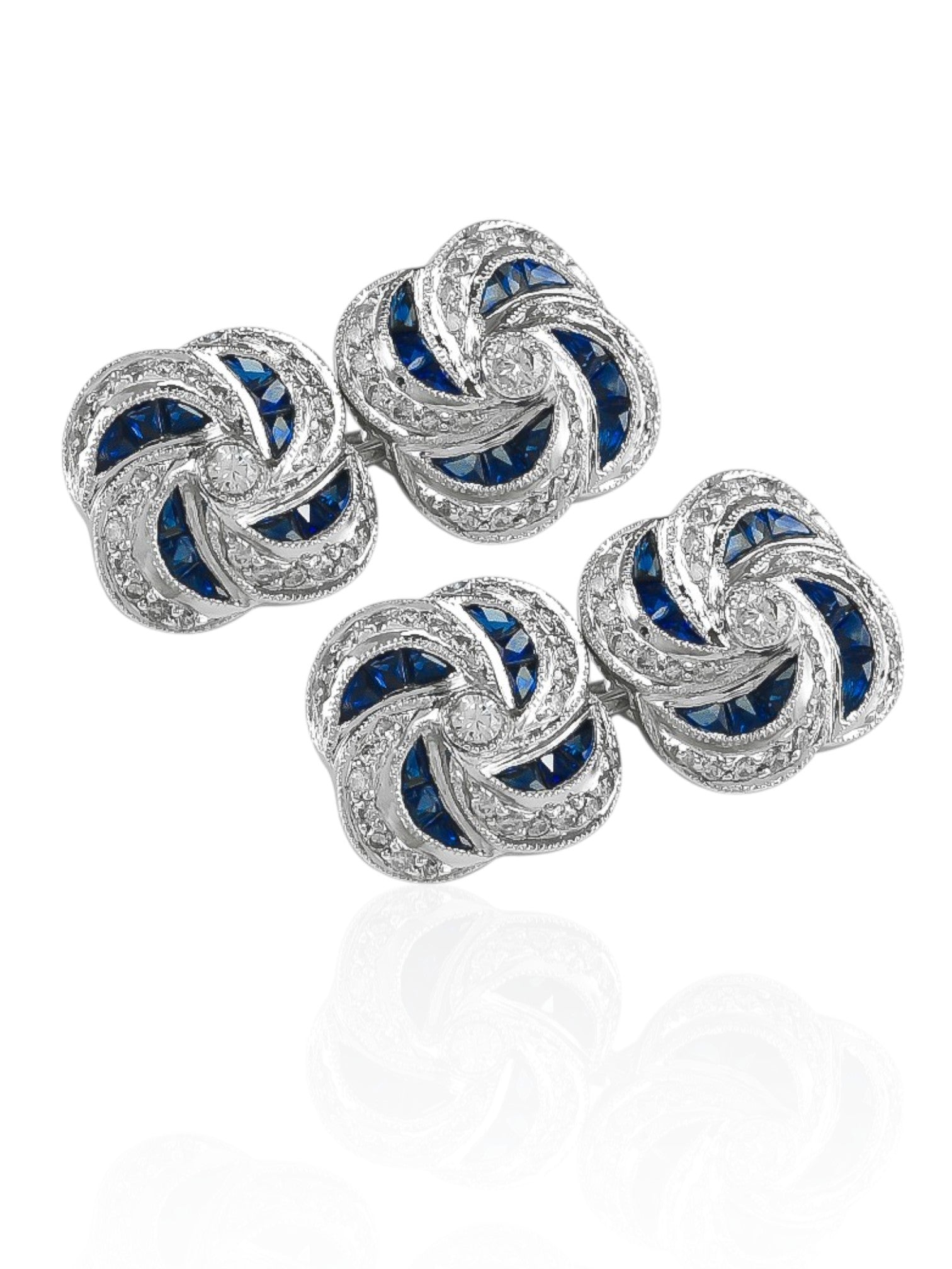 Sophia D Geometric Sapphire and Diamond Cufflinks in Platinum