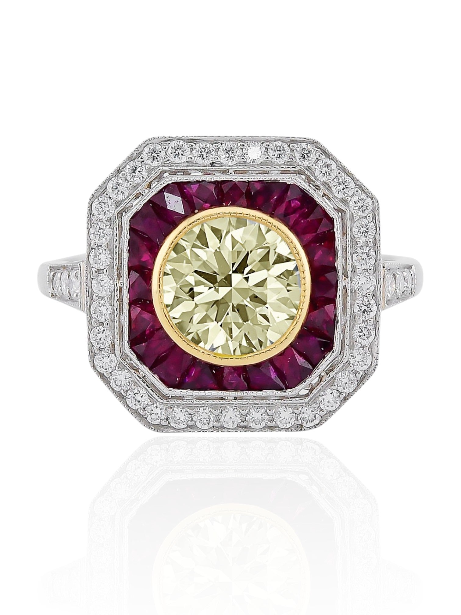 Sophia D Art Deco Ruby and Yellow Diamond Ring in Platinum