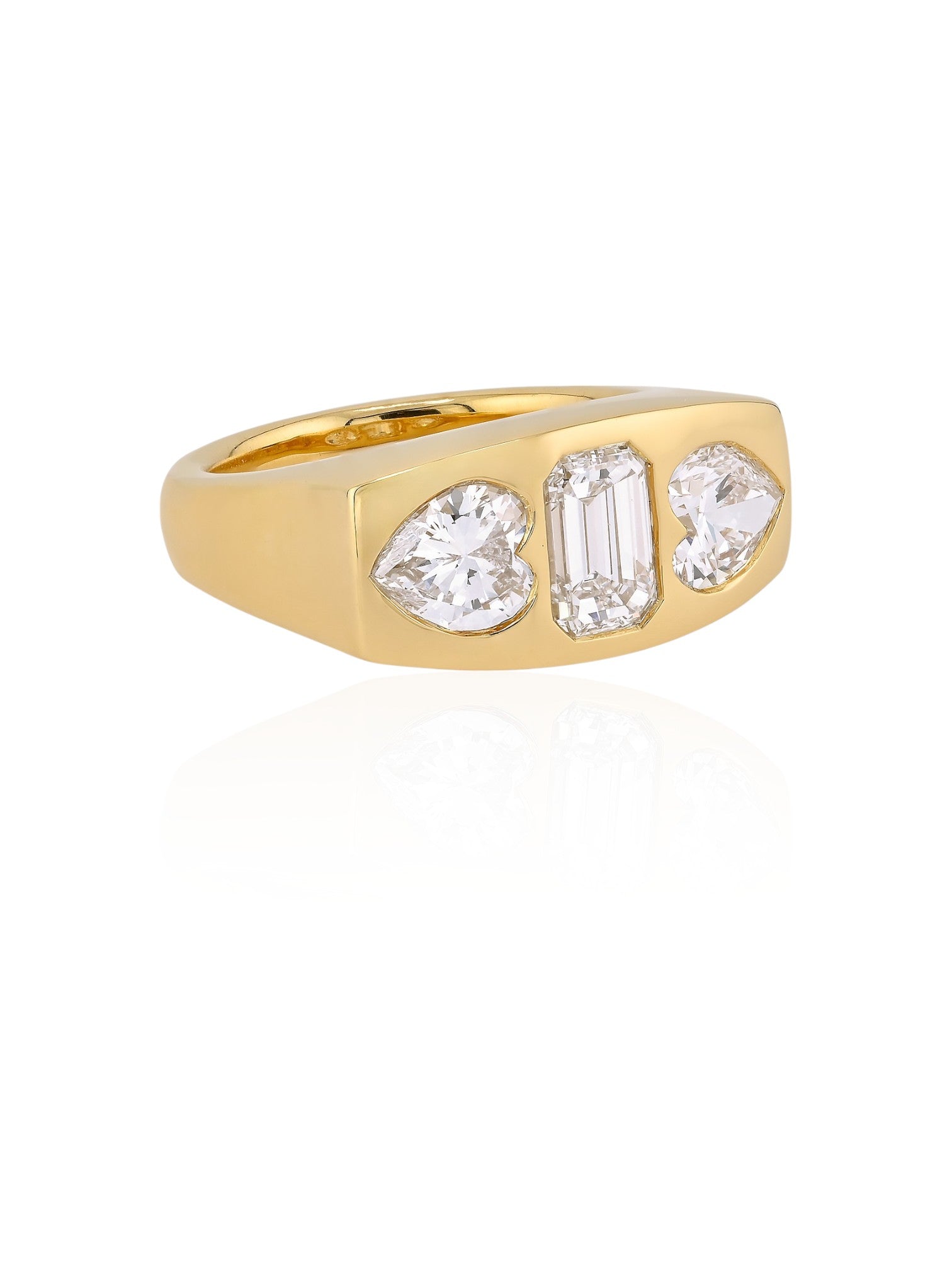 Sophia D Emerald Cut and Heart Shape Diamond Ring in 18K Yellow Gold