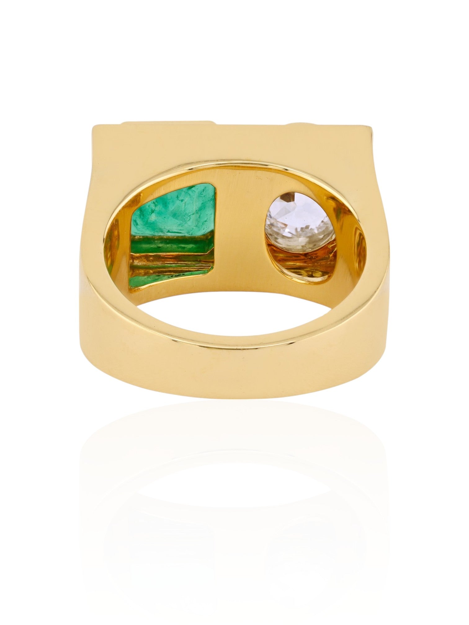 Sophia D Emerald and Oval Diamond Ring in 18K Yellow Gold