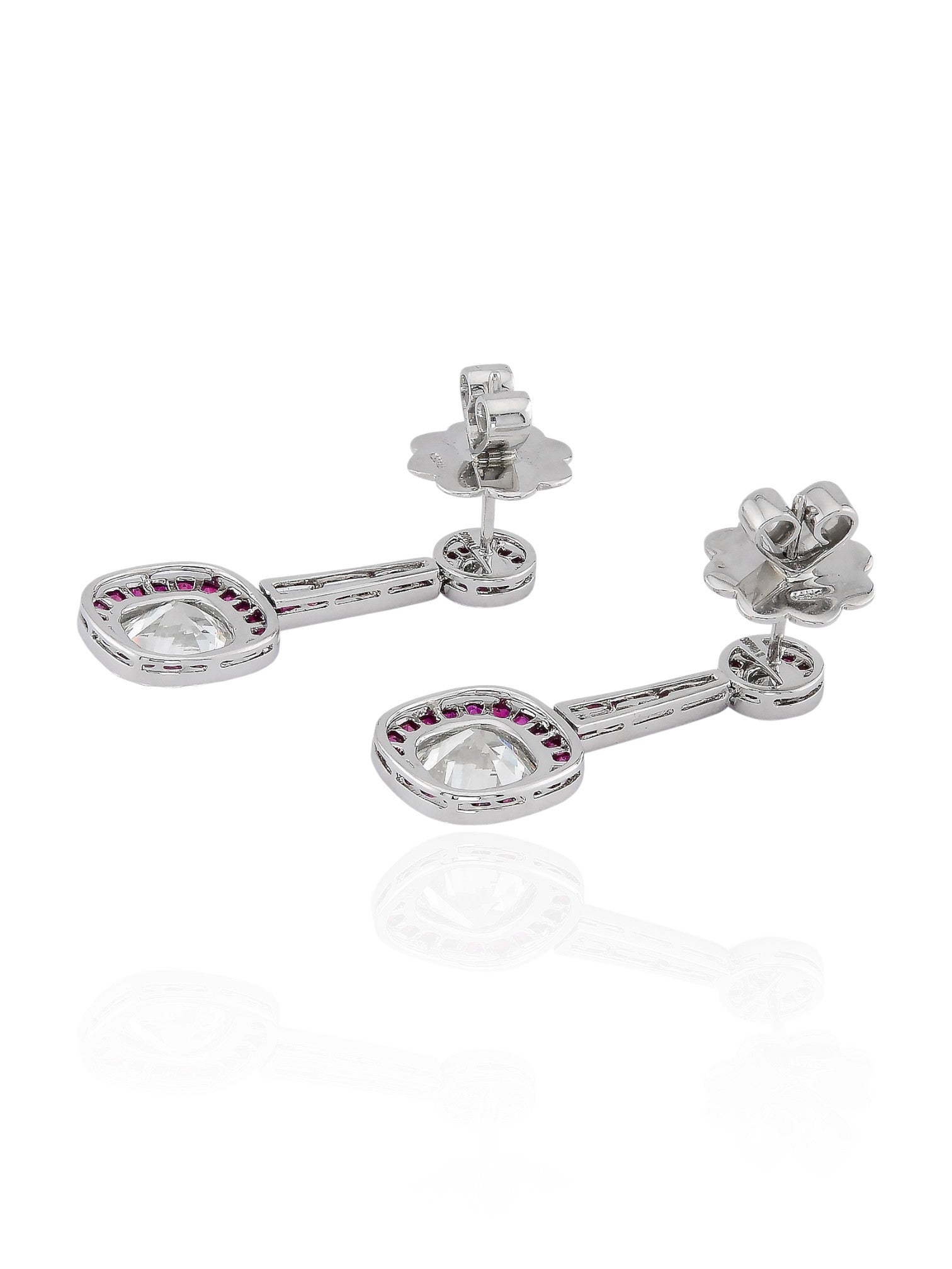 Sophia D Art Deco Cushion-Cut Diamond and Ruby Drop Earrings in Platinum