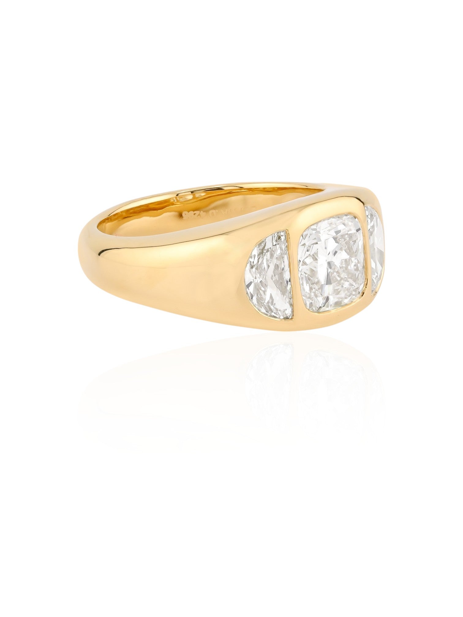 Sophia D Cushion Diamond and Half-Moon Diamond Ring in 18K Yellow Gold