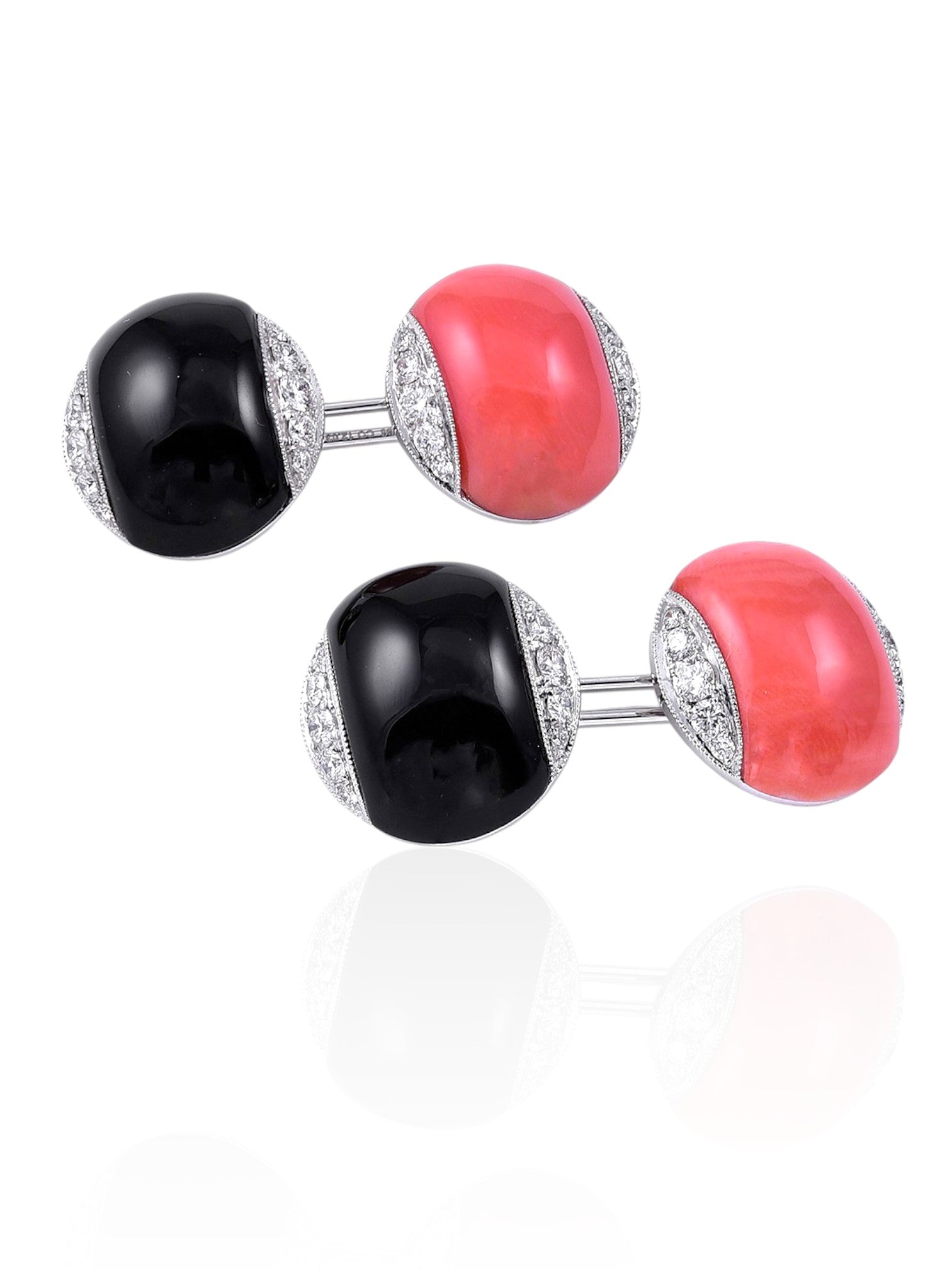 Sophia D Coral, Onyx, and Diamond Cufflinks in Platinum