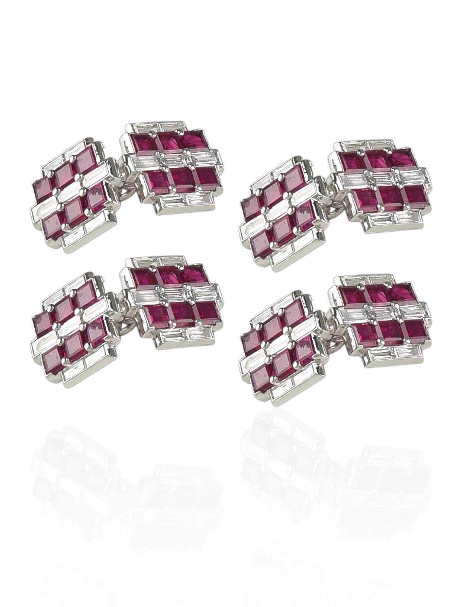 Sophia D Art Deco Ruby and Diamond Cufflinks in Platinum