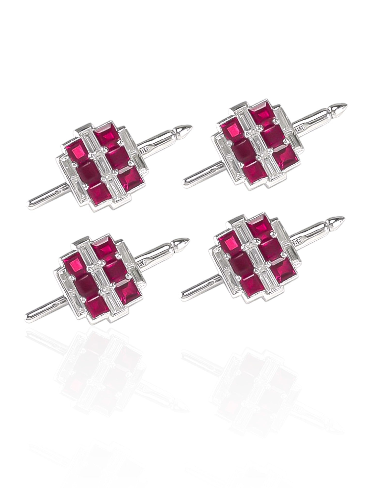 Sophia D Art Deco Ruby and Diamond 4-Piece Stud Set in Platinum