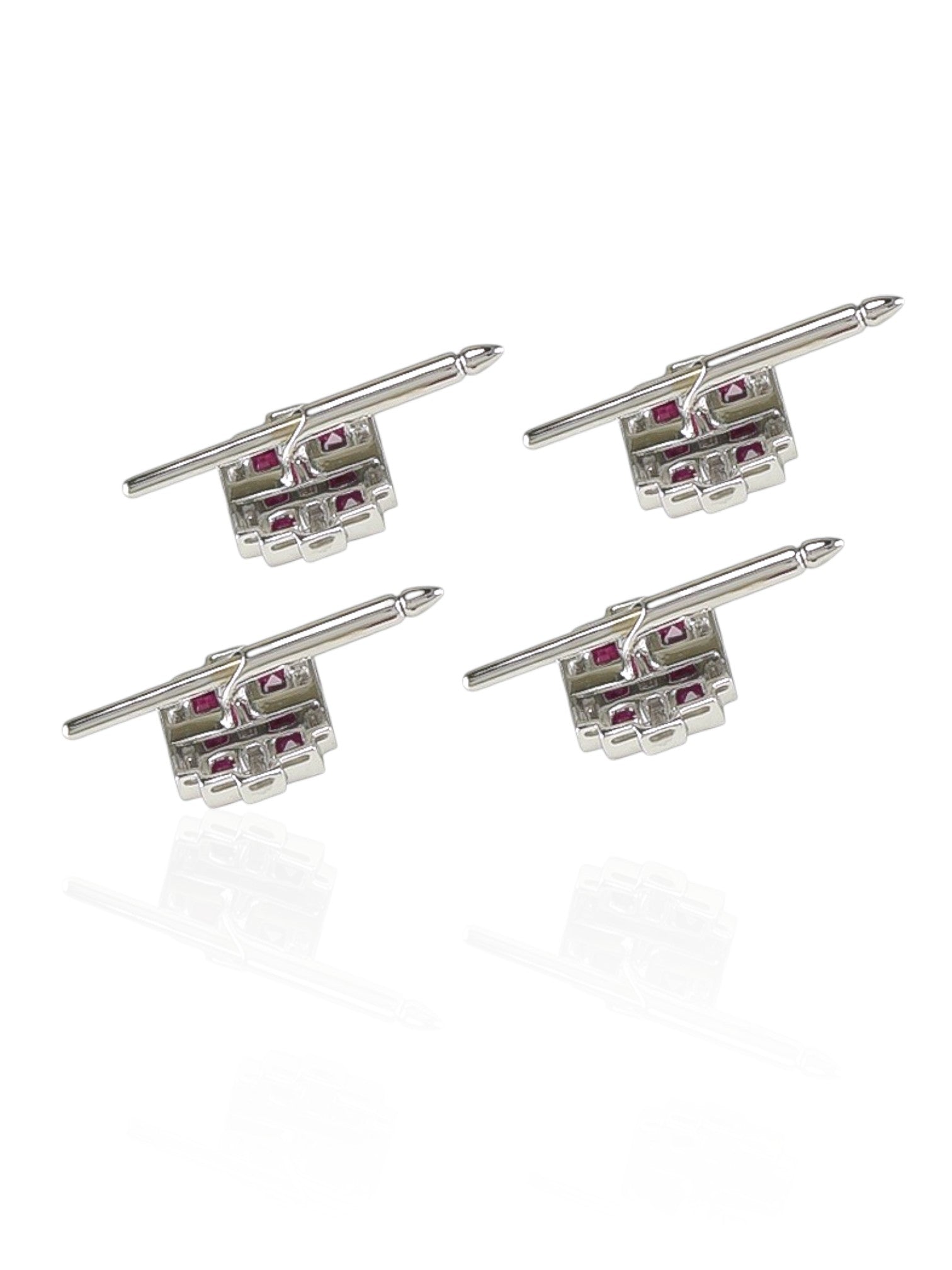 Sophia D Art Deco Ruby and Diamond 4-Piece Stud Set in Platinum