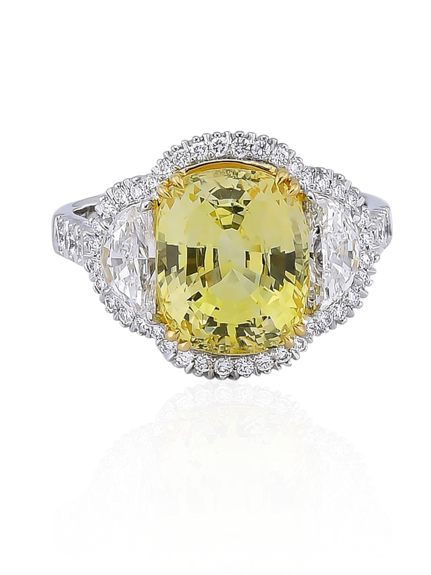 Sophia D Yellow Sapphire and Half Moon Diamond Three-Stone Ring in Platinum