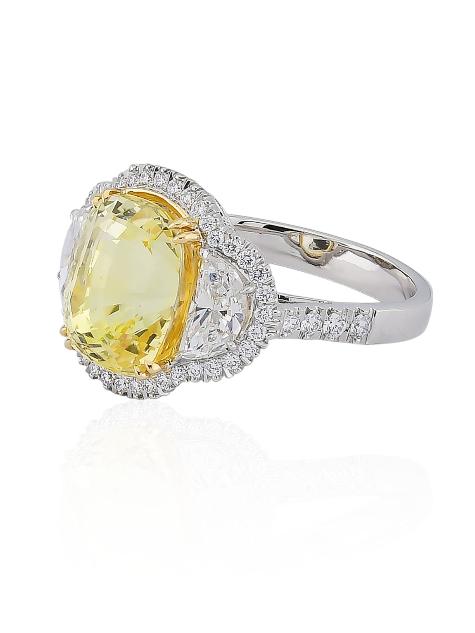 Sophia D Yellow Sapphire and Half Moon Diamond Three-Stone Ring in Platinum