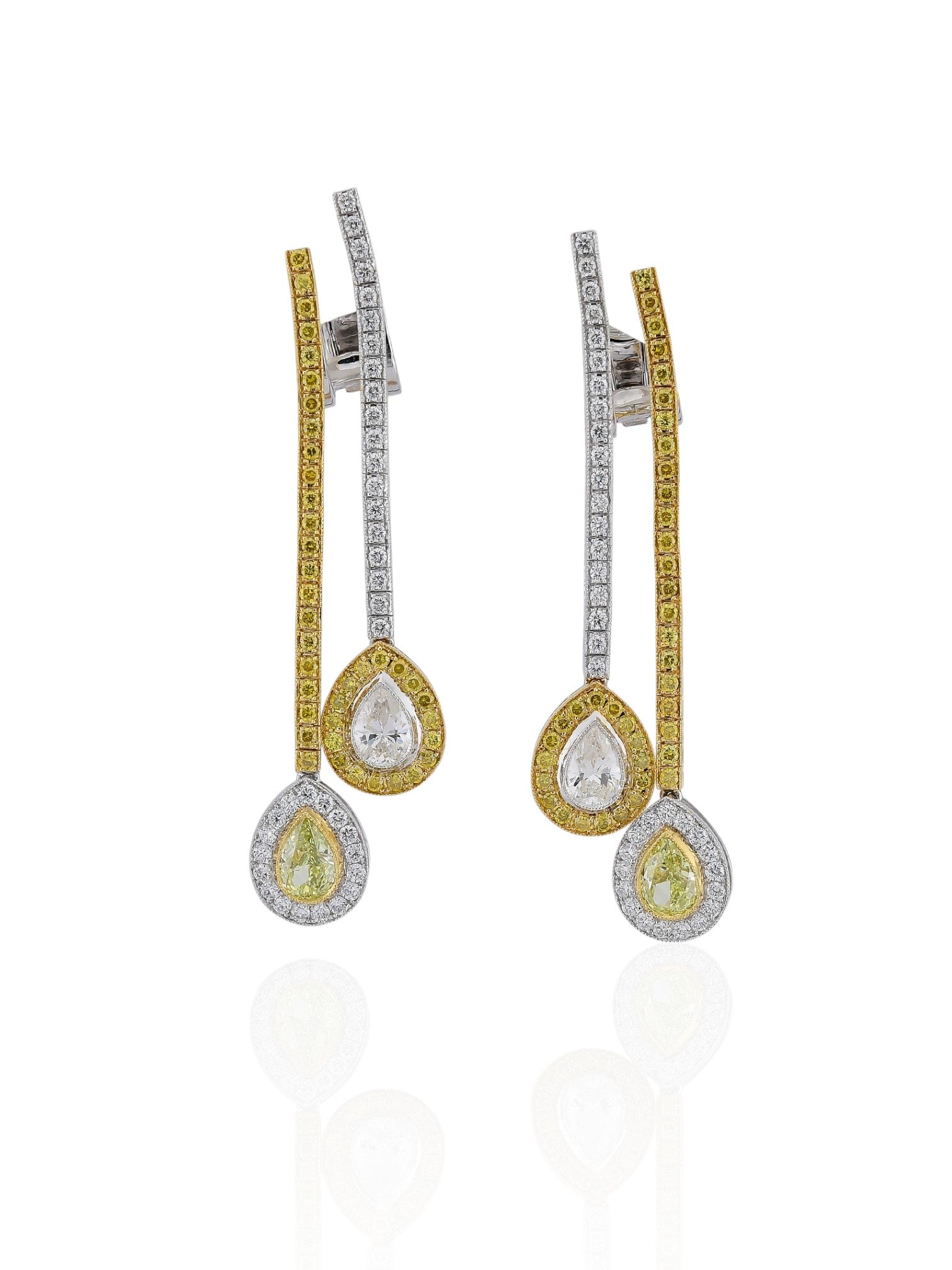 Sophia D Fancy Yellow and White Diamond Drop Earrings in Platinum and 18K Yellow Gold