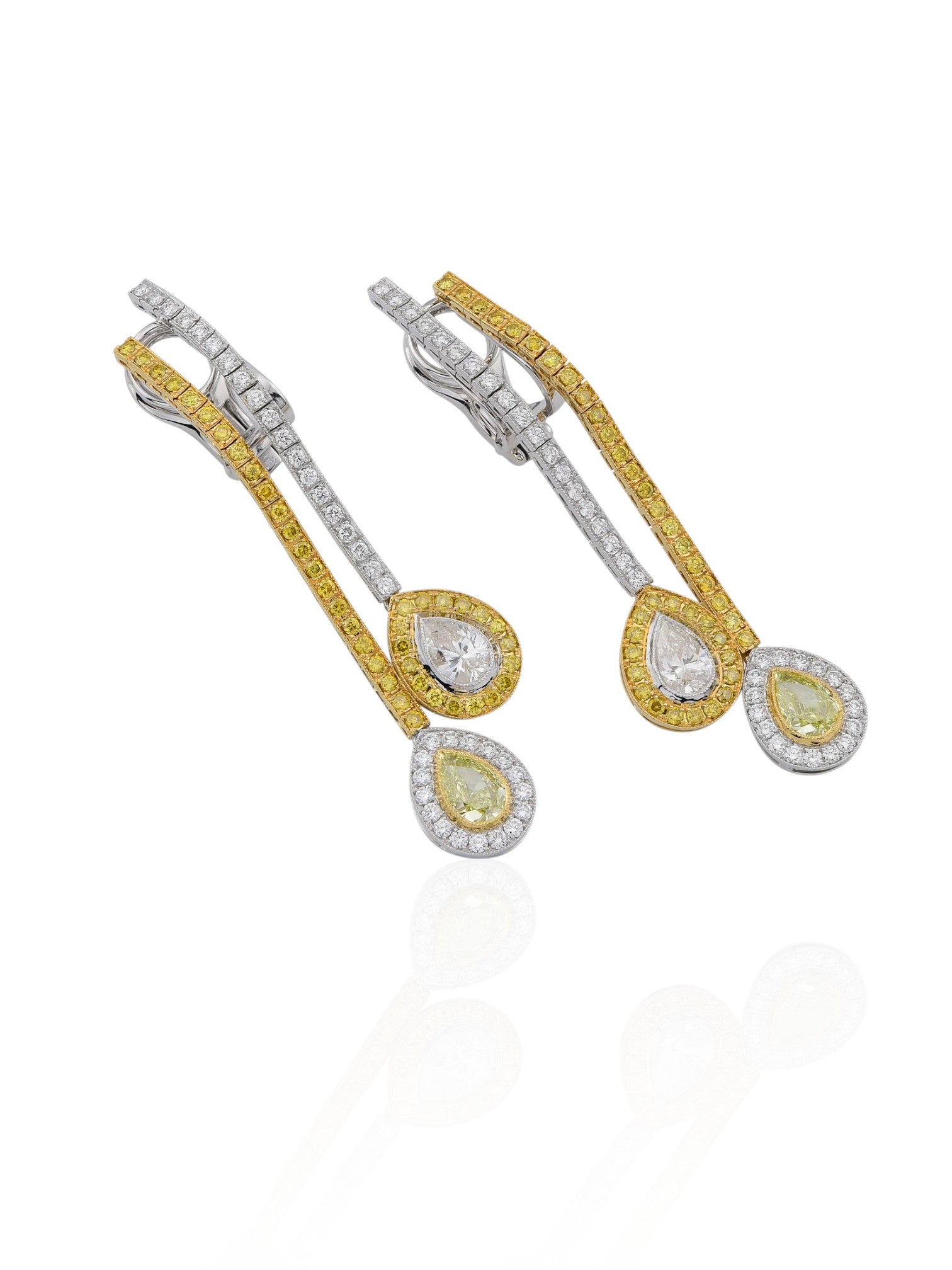 Sophia D Fancy Yellow and White Diamond Drop Earrings in Platinum and 18K Yellow Gold