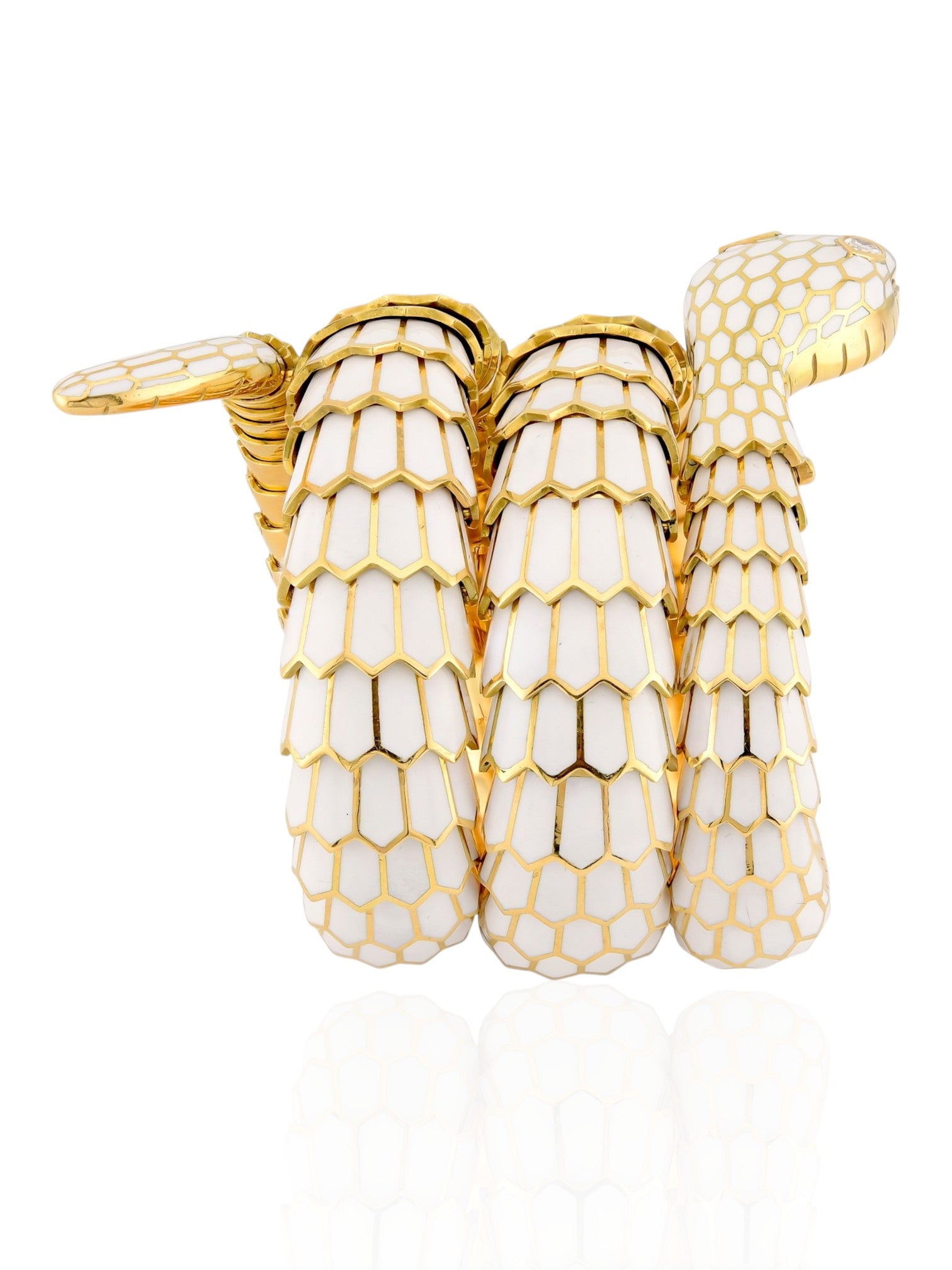 Sophia D White Enamel Snake Bangle with Diamonds in 18K Yellow Gold