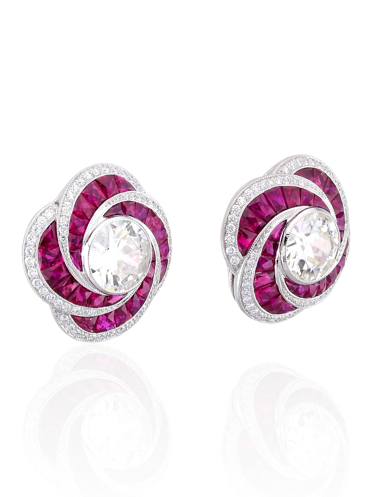 Sophia D Art Deco Ruby Swirl Earrings in Platinum and 18K Yellow Gold