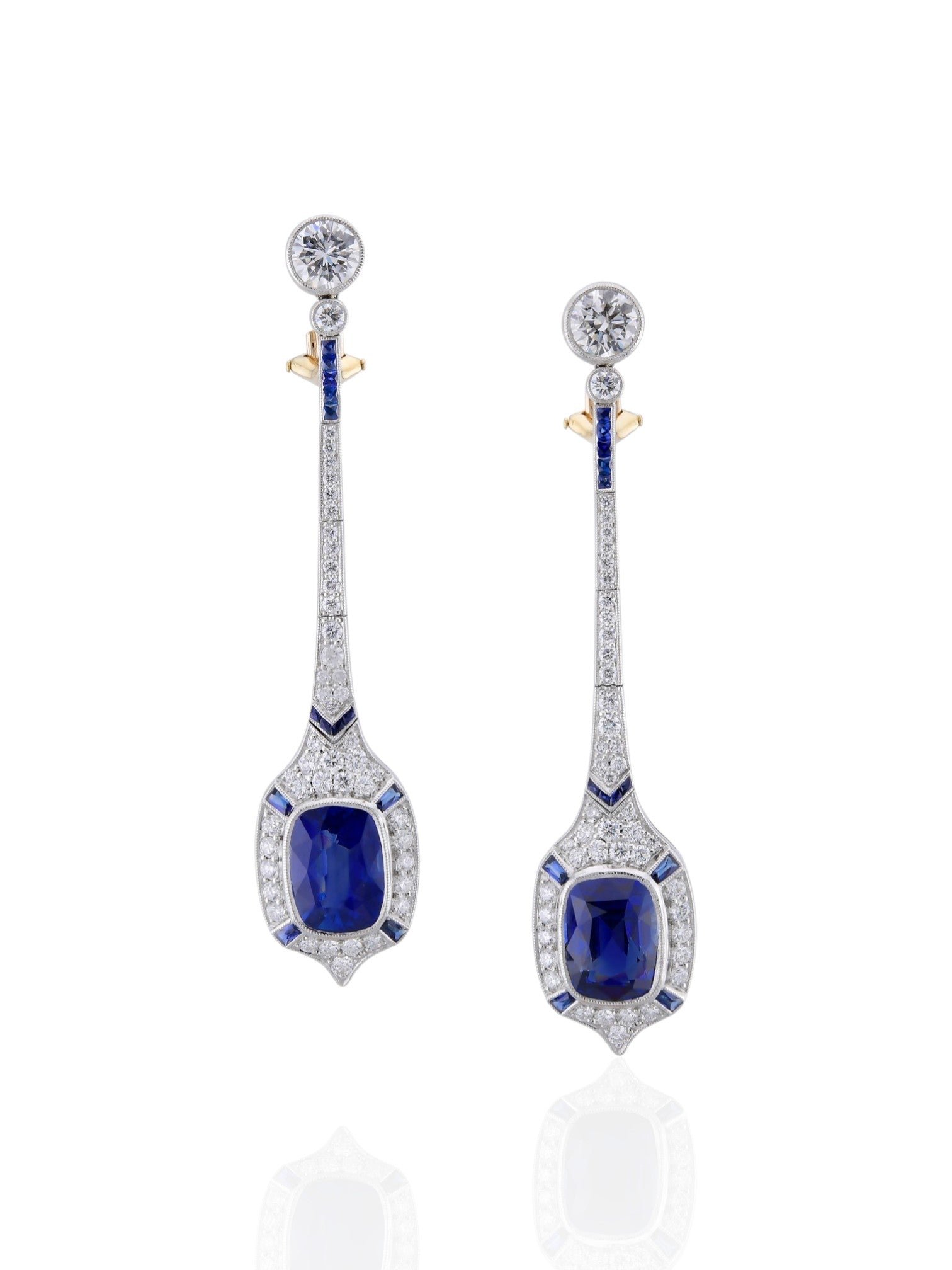 Sophia D Art Deco Sapphire Drop Earrings in Platinum and 18K Yellow Gold