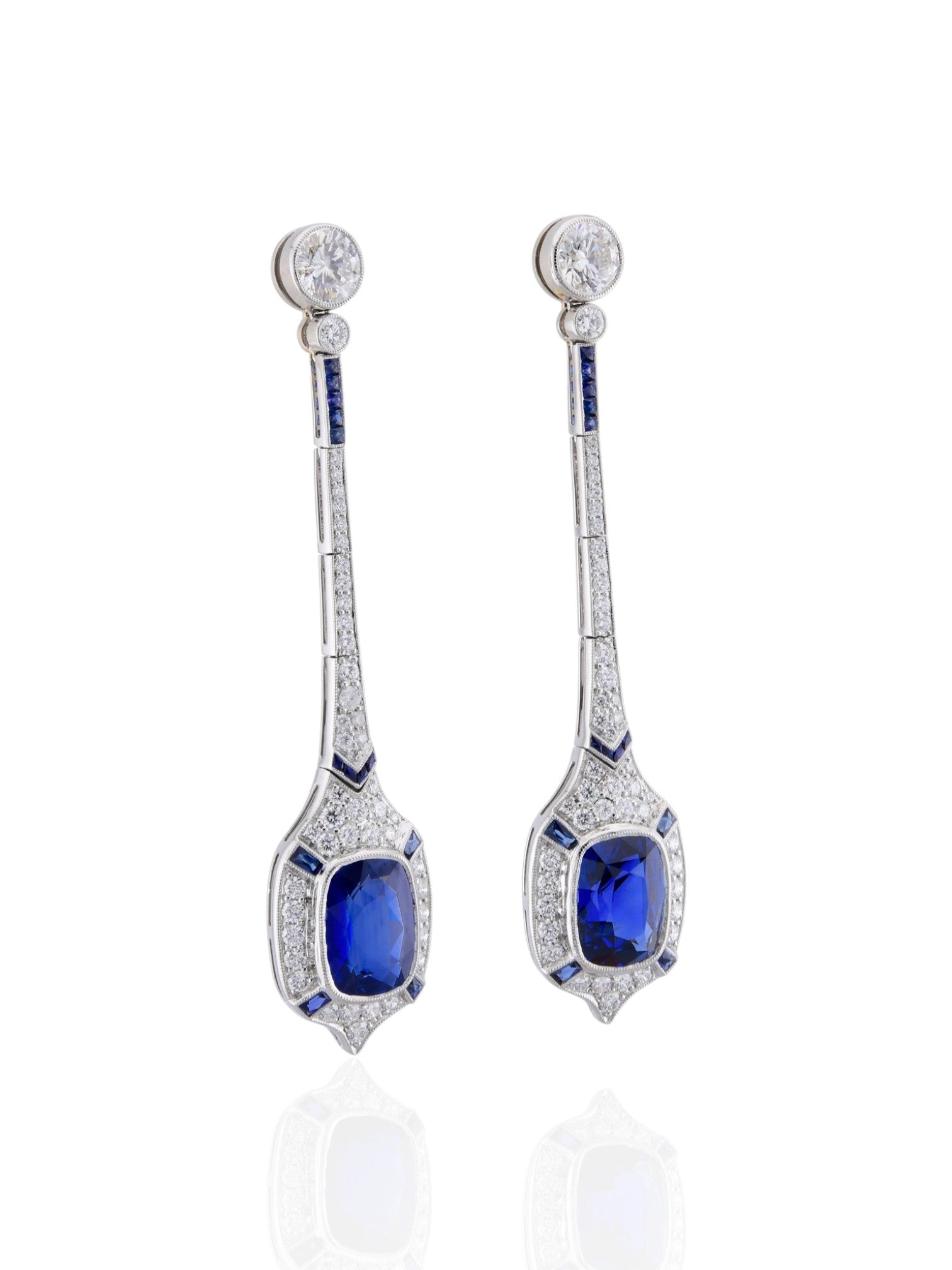 Sophia D Art Deco Sapphire Drop Earrings in Platinum and 18K Yellow Gold