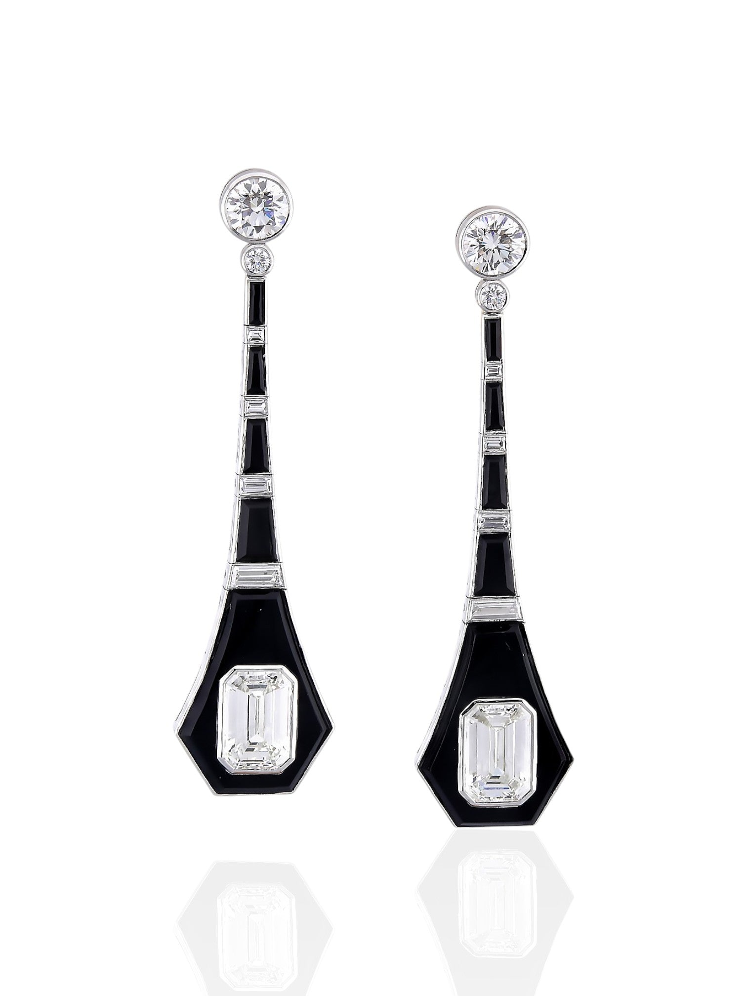 Sophia D Art Deco Style Emerald-Cut Diamond Earrings in Platinum and 18K Yellow Gold