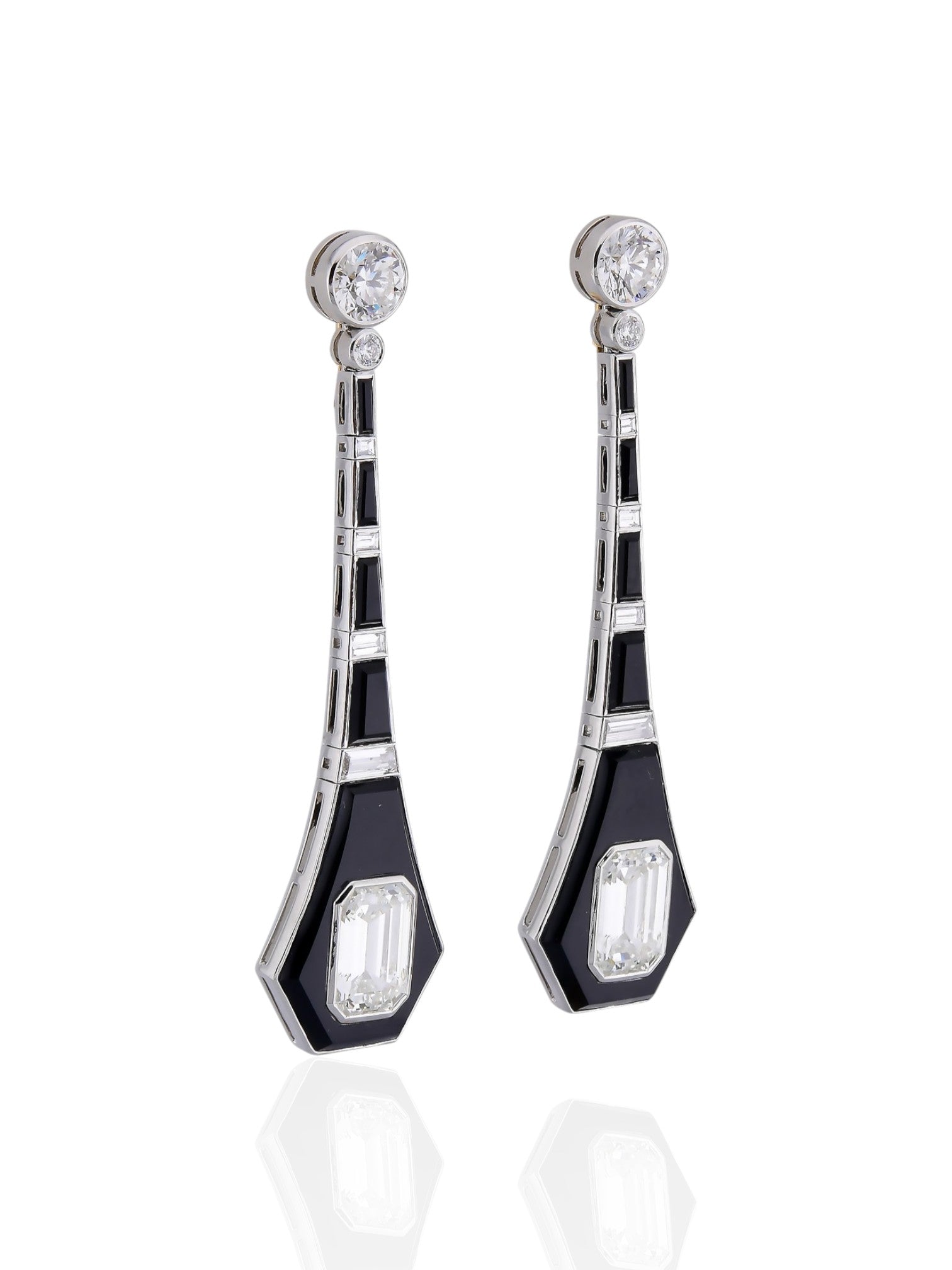 Sophia D Art Deco Style Emerald-Cut Diamond Earrings in Platinum and 18K Yellow Gold