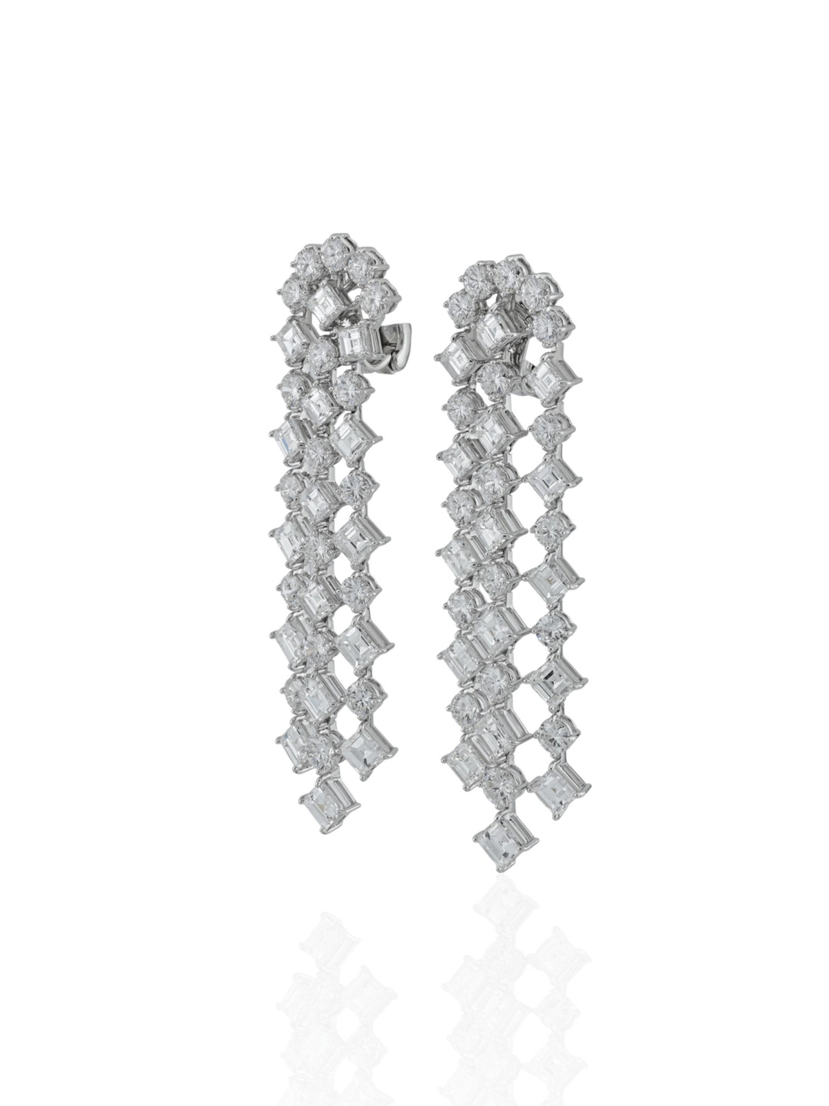 Sophia D. Square and Round Diamond Drop Earrings in Platinum