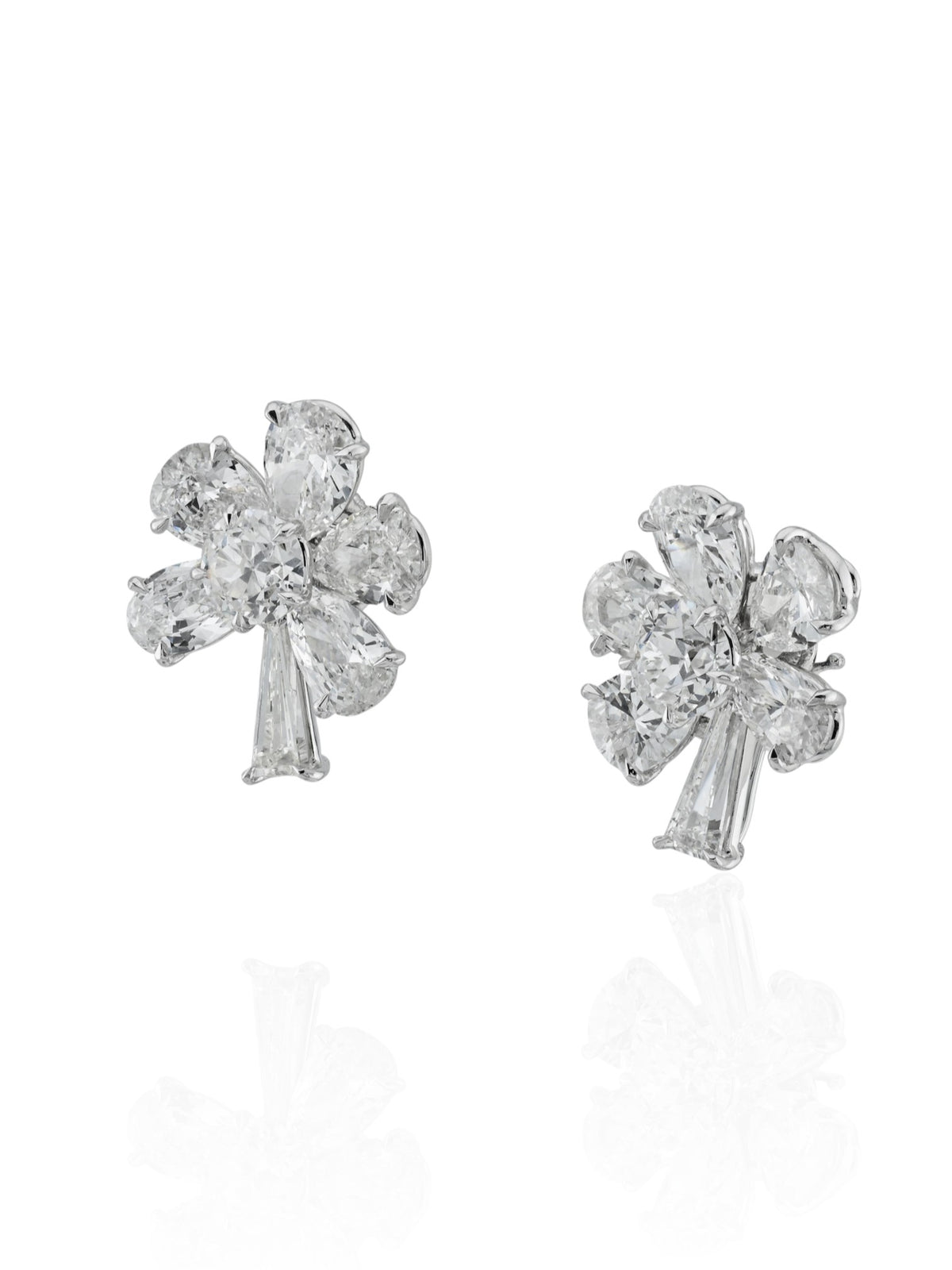 Sophia D. Mixed Cut Diamond Floral Earrings in Platinum