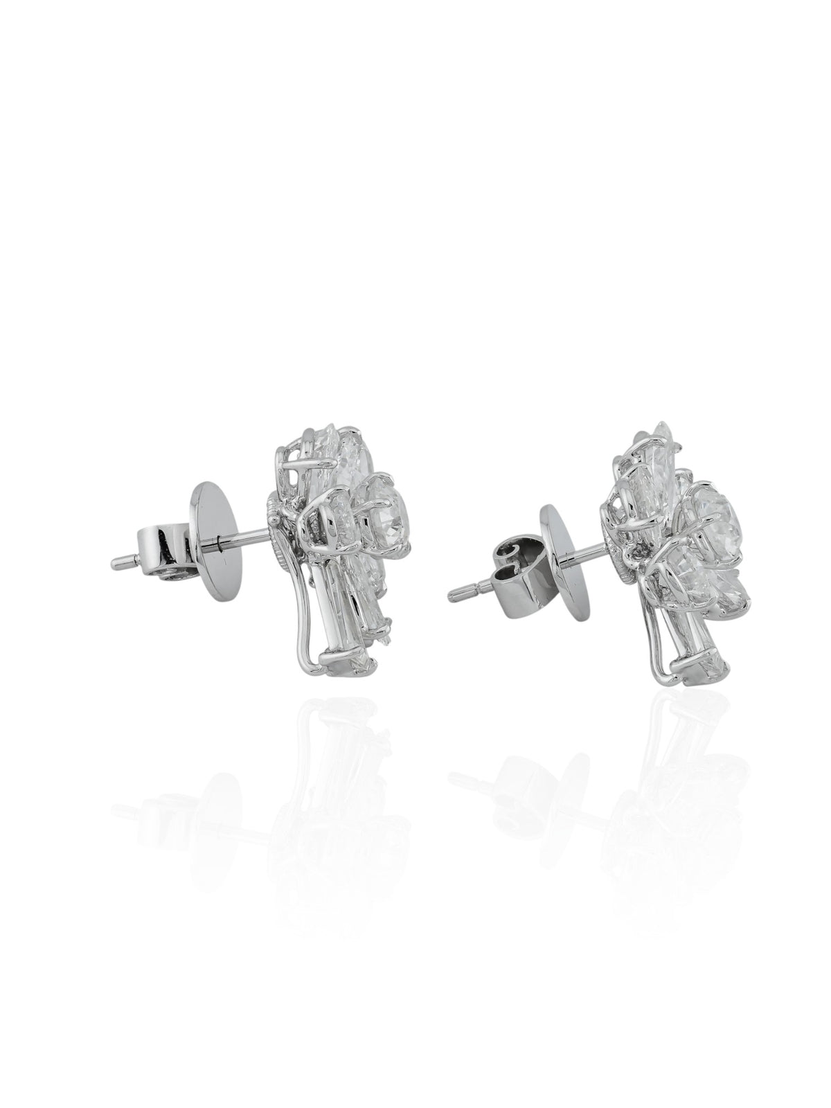 Sophia D. Mixed Cut Diamond Floral Earrings in Platinum