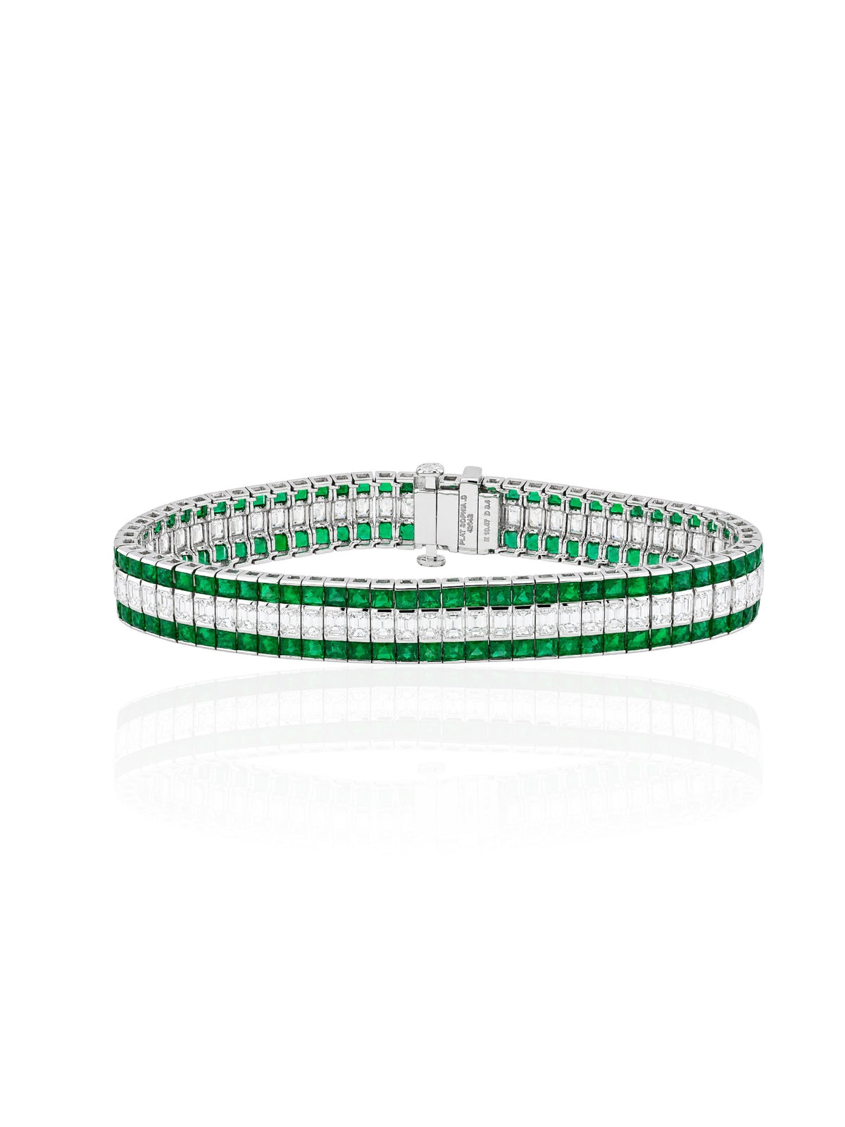 Sophia D. Emerald and Diamond Three-Row Bracelet in Platinum