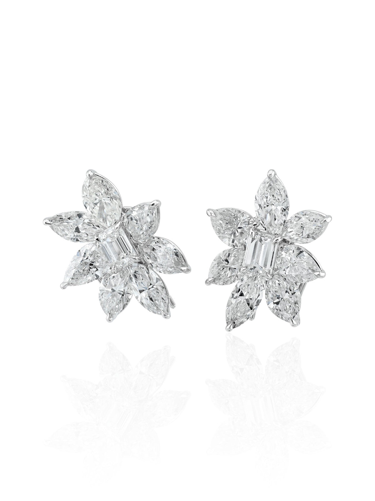 Sophia D. Emerald Cut and Marquise Diamond Cluster Earrings in Platinum