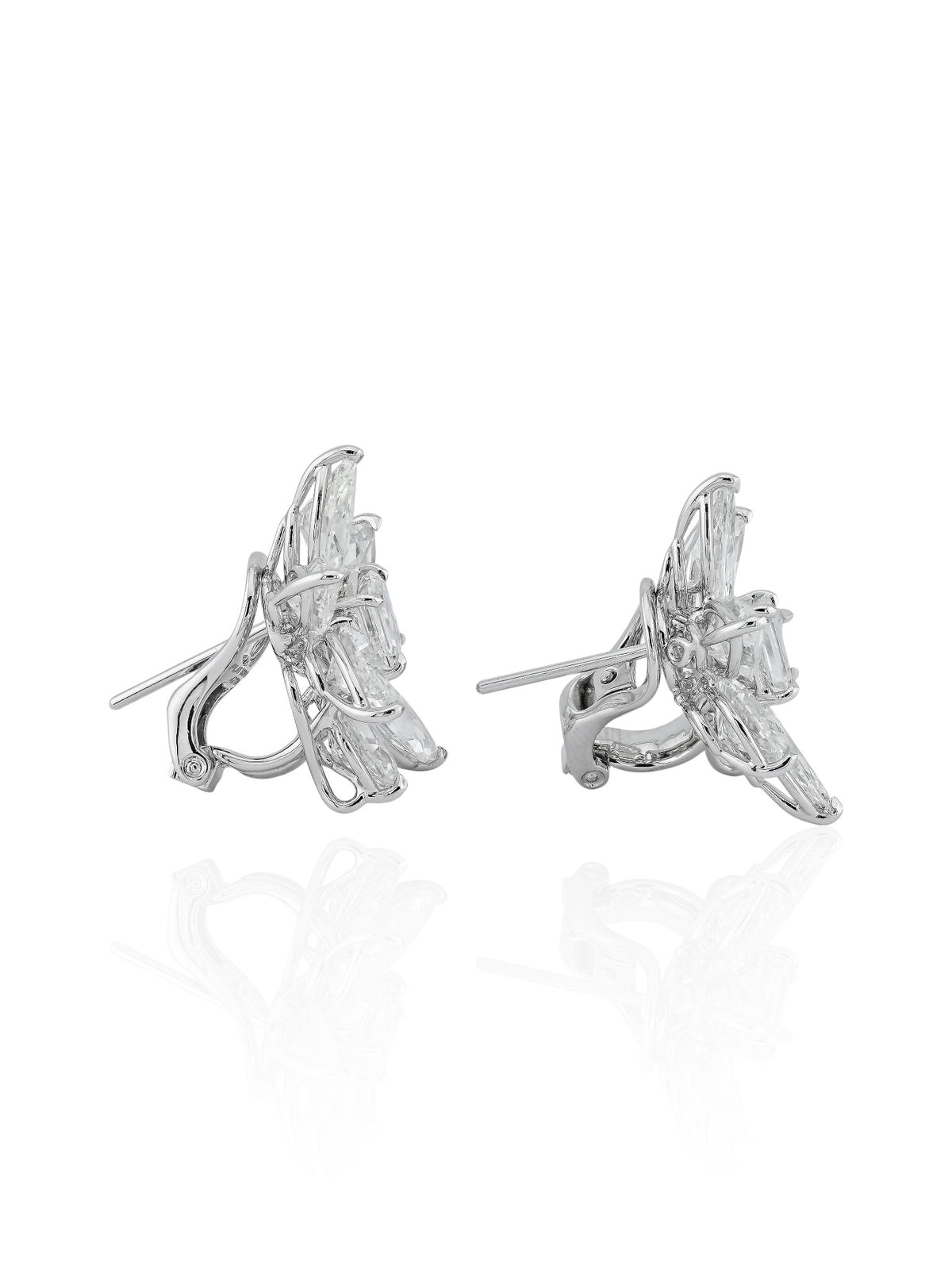 Sophia D. Emerald Cut and Marquise Diamond Cluster Earrings in Platinum