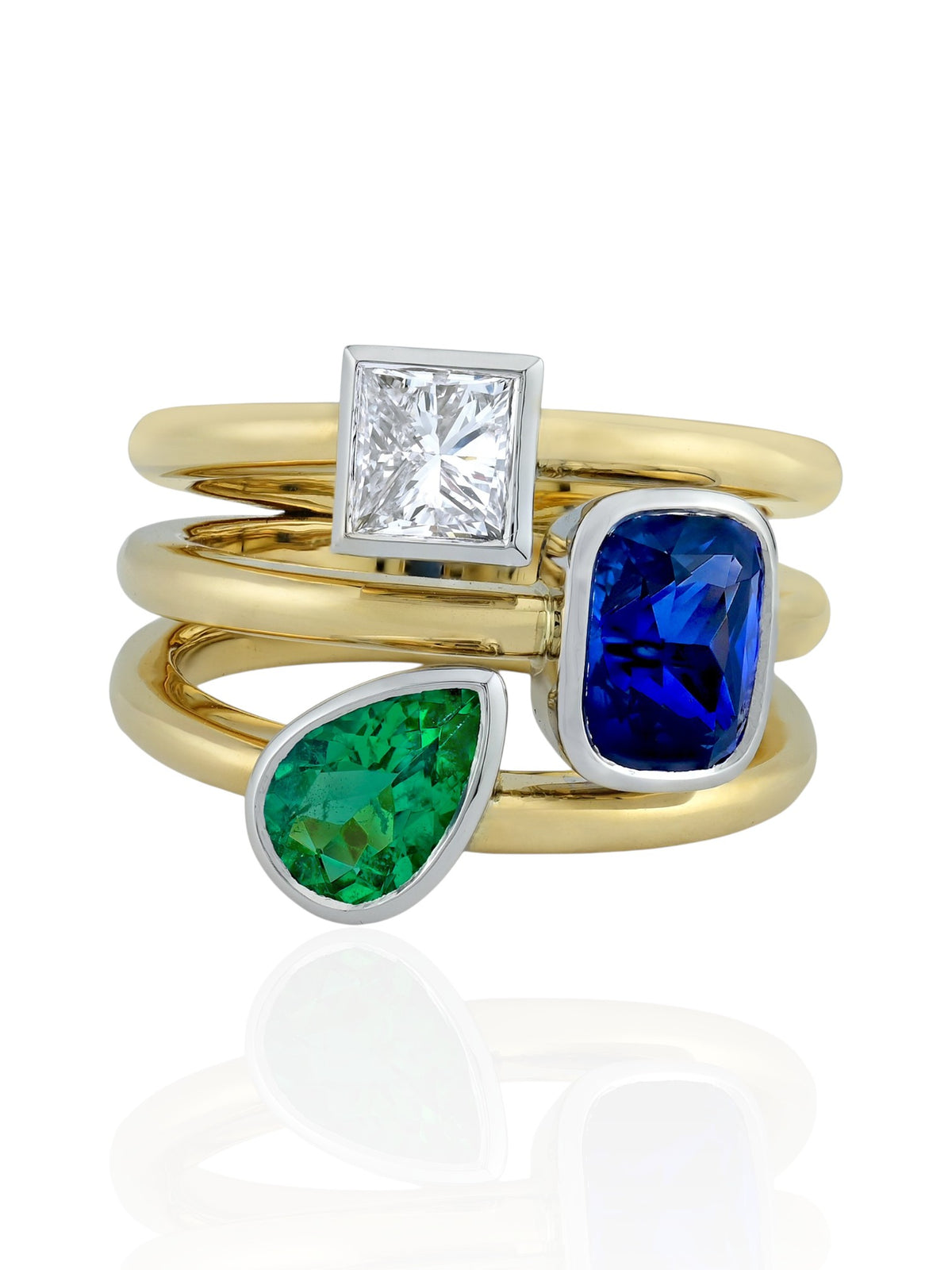 Sophia D. Sapphire, Emerald and Diamond Ring in Platinum and 18K Yellow Gold