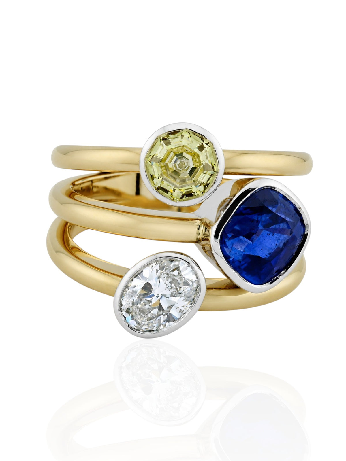 Sophia D Sapphire and Mixed Diamond Ring in Platinum and 18K Yellow Gold
