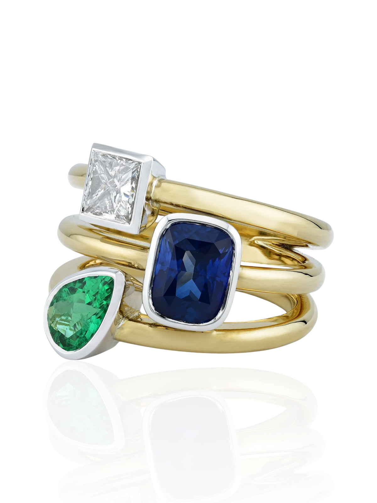 Sophia D. Sapphire, Emerald and Diamond Ring in Platinum and 18K Yellow Gold