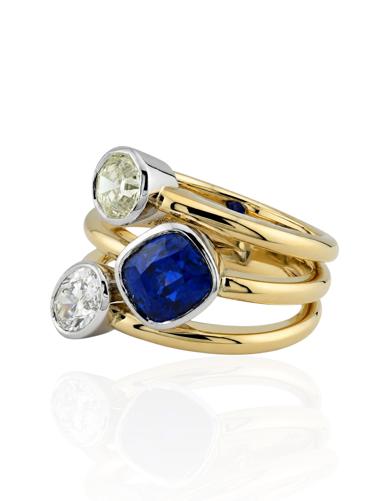 Sophia D Sapphire and Mixed Diamond Ring in Platinum and 18K Yellow Gold